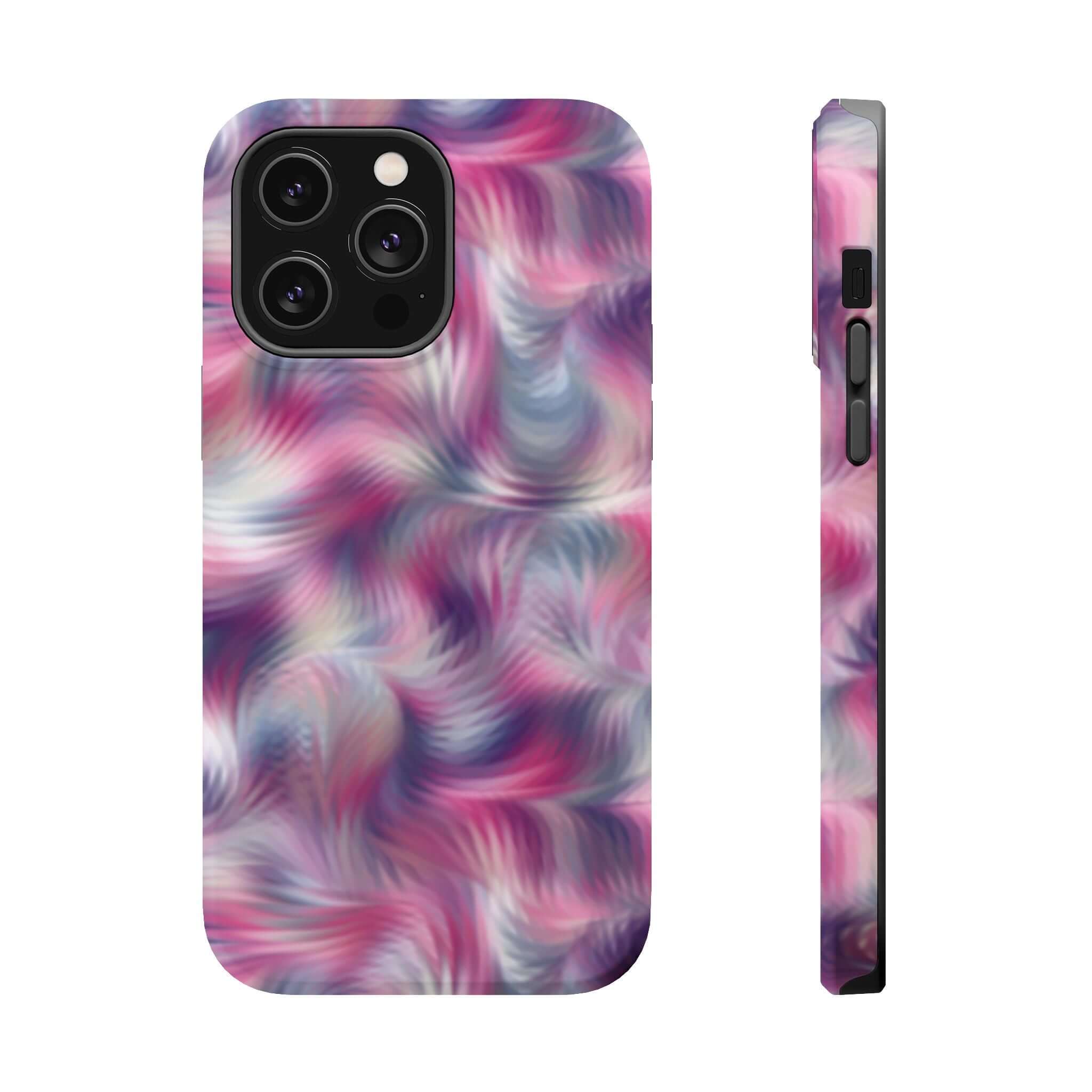 Purple Abstract MagSafe iPhone Case with Tie Dye Swirl Design, Cute and Quirky Phone Cover, Perfect for Showcasing Personality