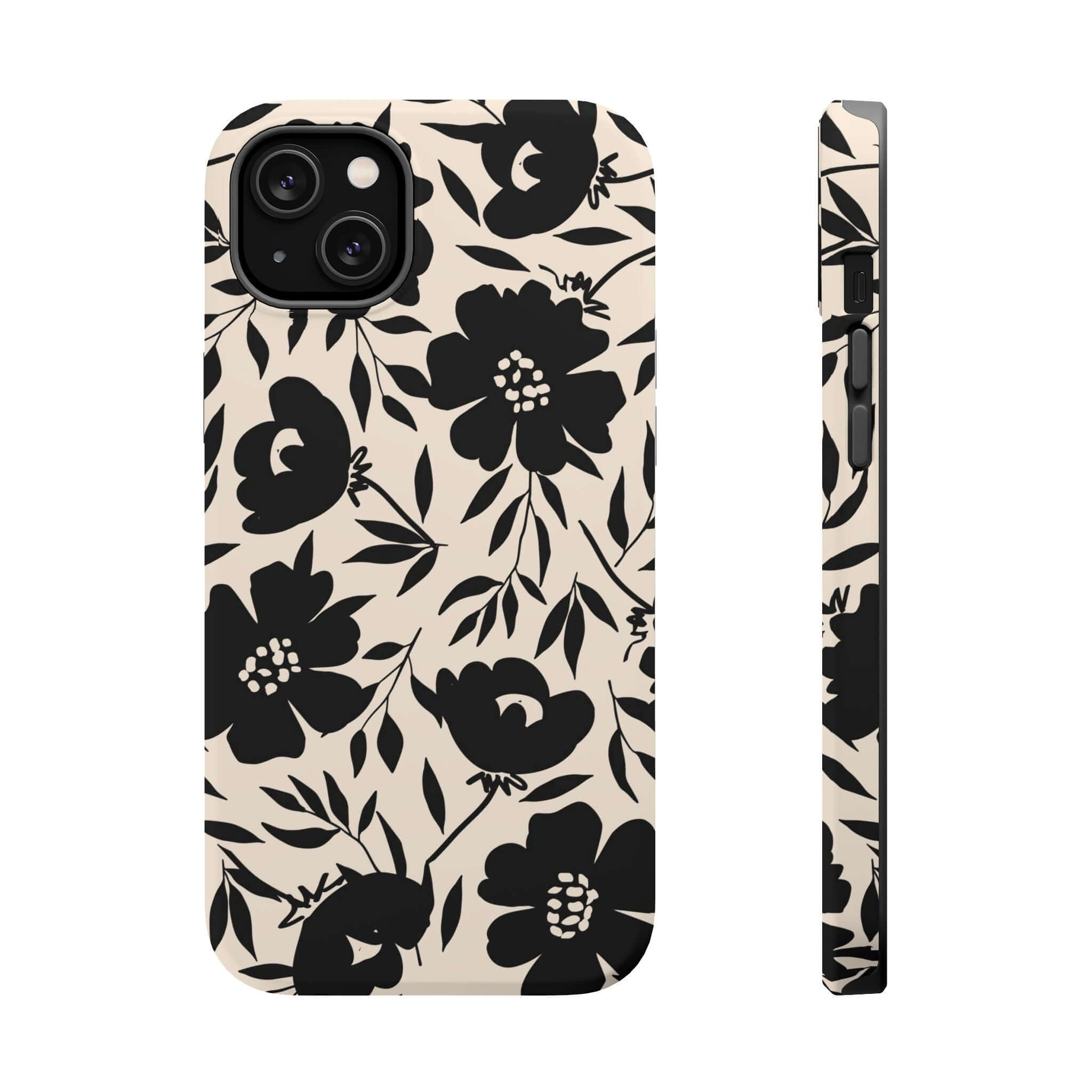 Eclipse Garden Black Floral iPhone 16 case with bold flowers, cute and unique design.