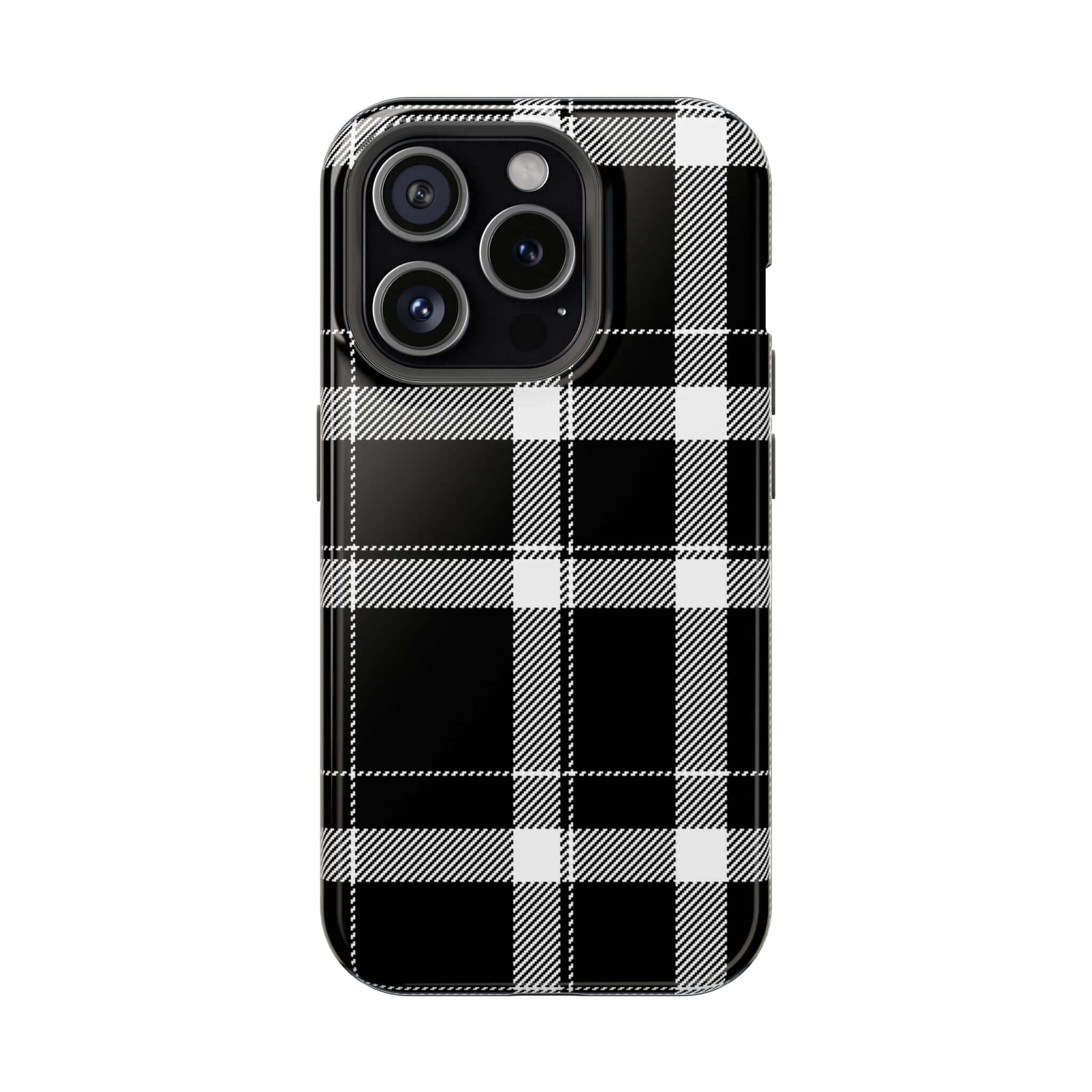 Stylish black plaid phone case for Apple iPhone, perfect cute phone cover for fashion-forward individuals.