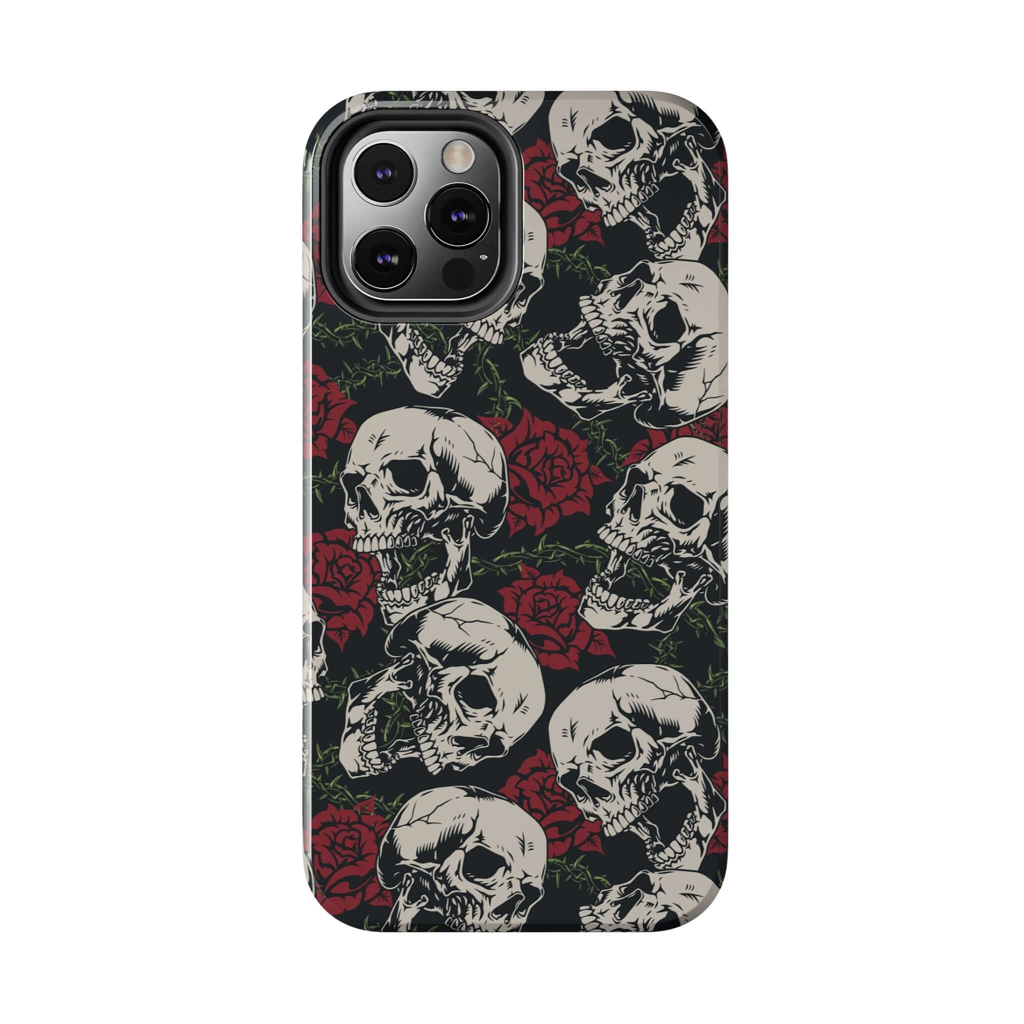 Cute MagSafe iPhone case with skull and rose design, perfect for iPhone 16. Cute protective phone case with rebellious biker vibes.