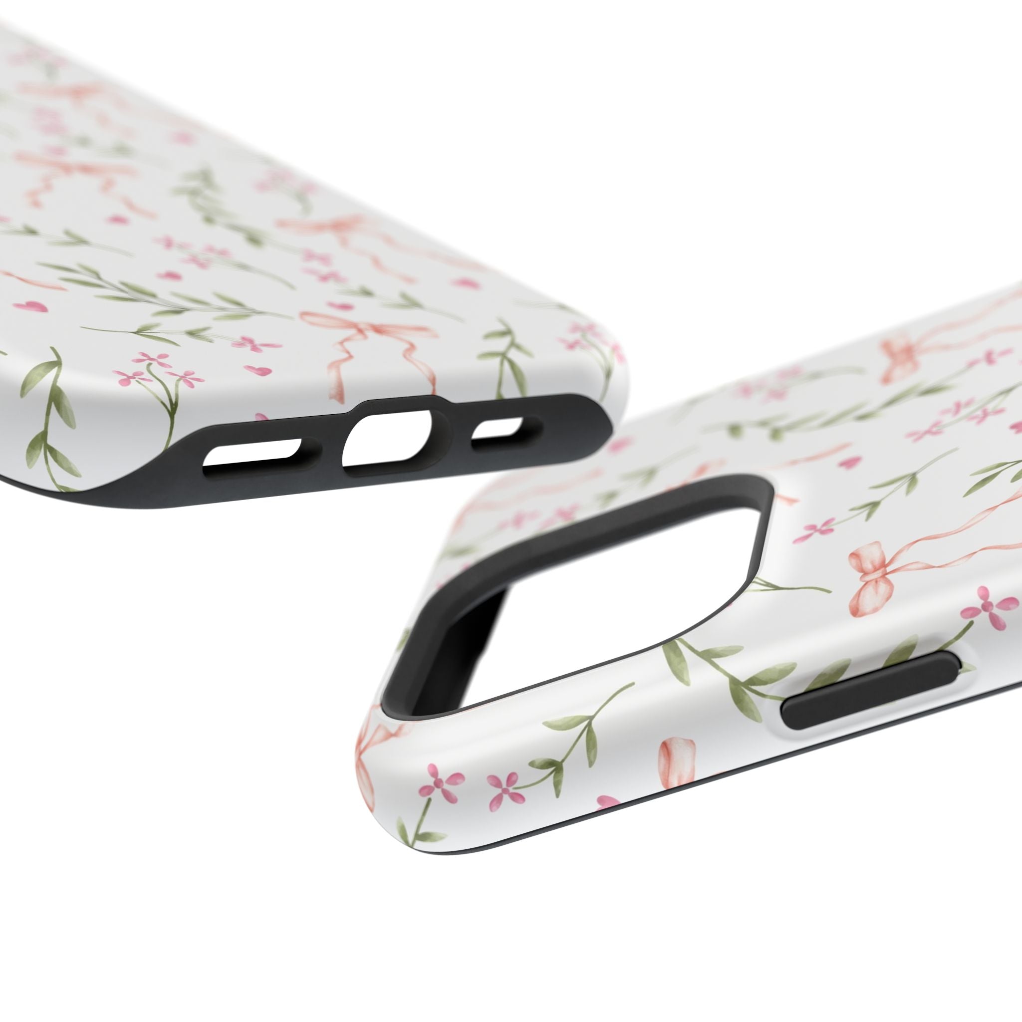 Darling Daydream Pink Coquette MagSafe iPhone Case with floral design and bows, a cute and whimsical phone cover.