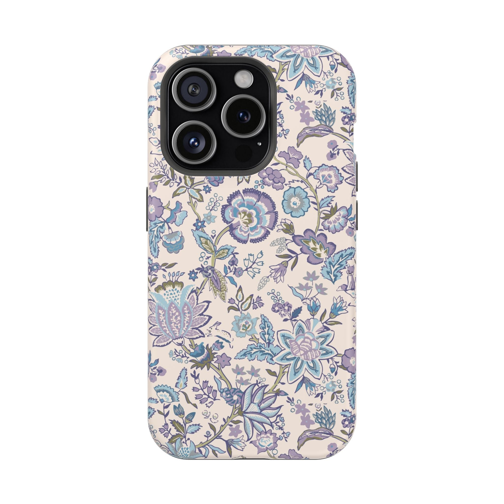 Blue CottageCore Floral MagSafe iPhone Case, Cute Protective Phone Cover with a Whimsical Design for Nature Lovers.