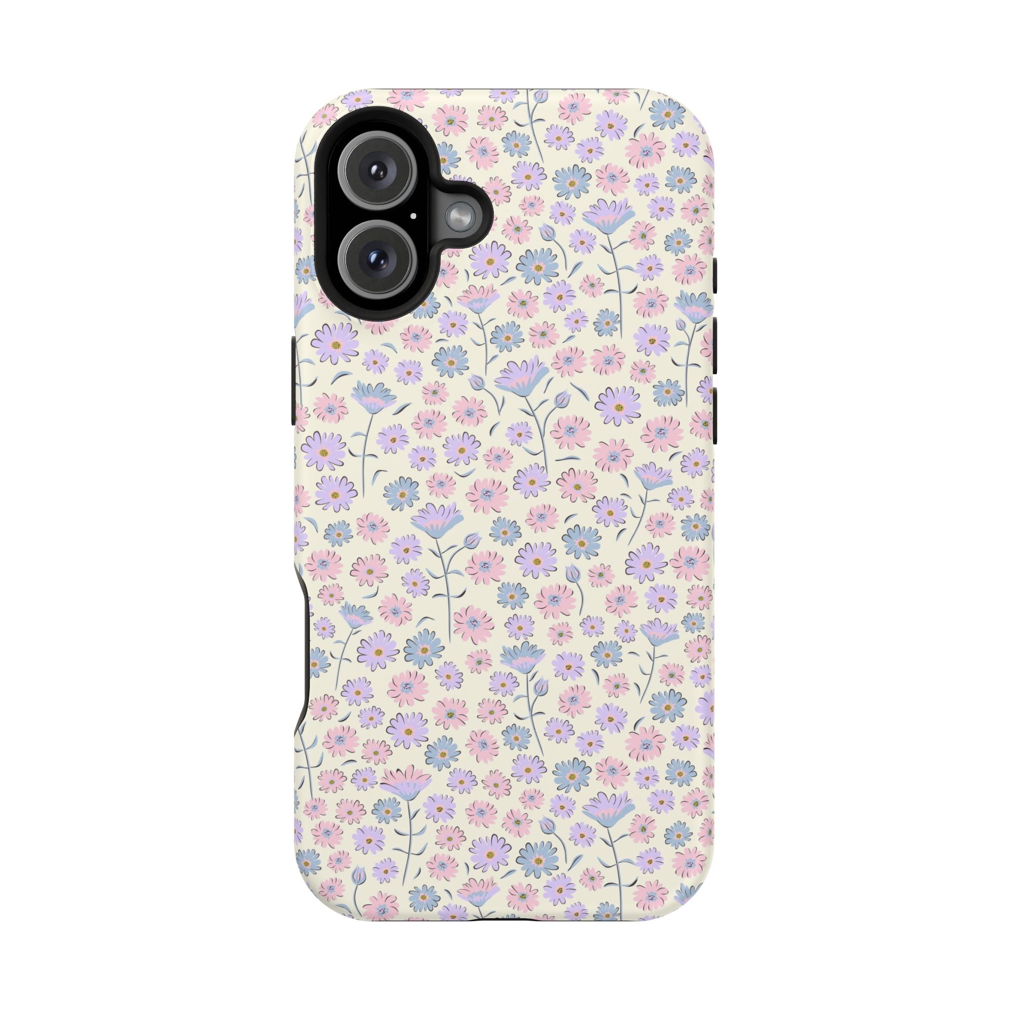 Cute iPhone 16 MagSafe case with pink flowers, featuring a quaint cottagecore aesthetic. Protect your phone with style and nature.