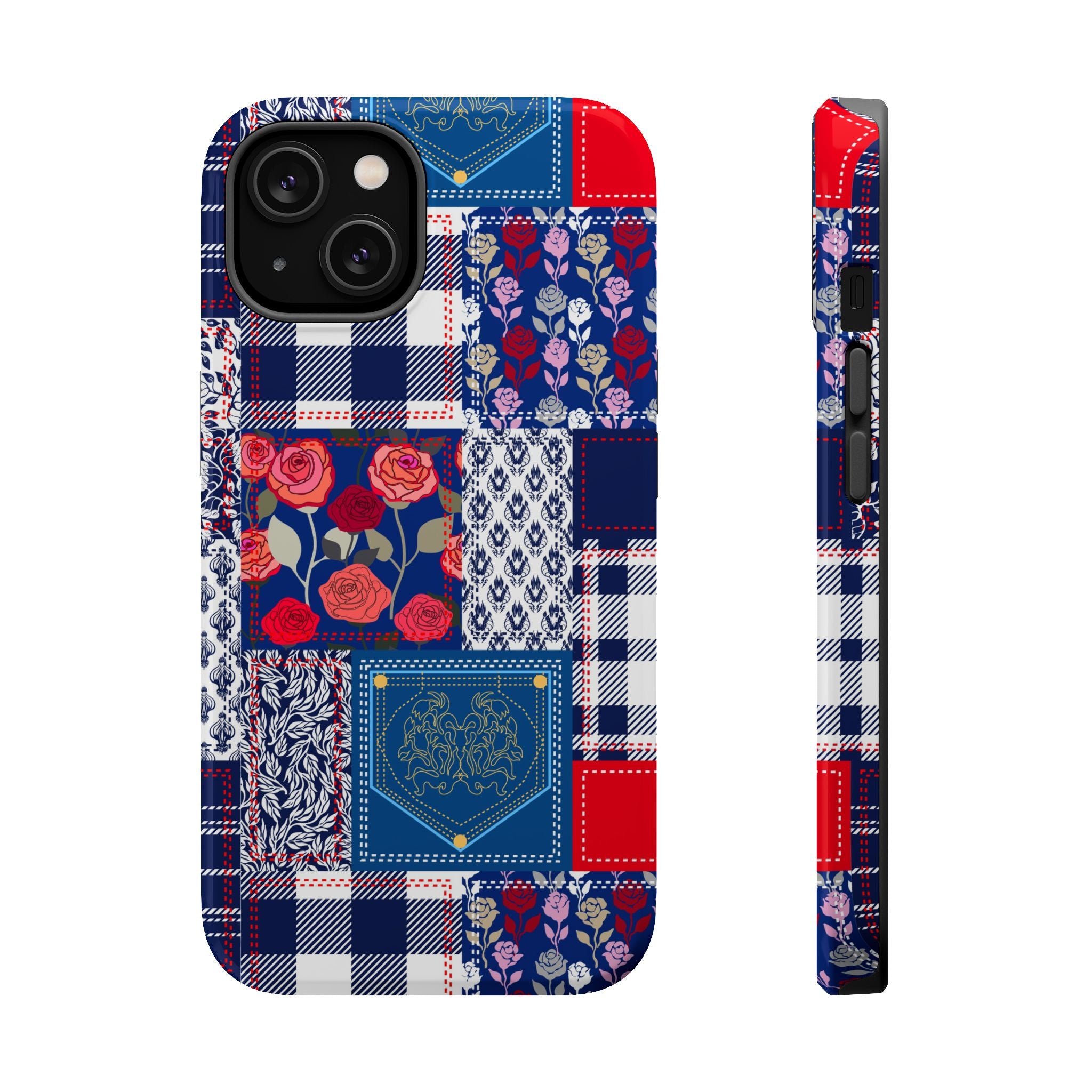 Crimson Bloom | Blue Patchwork Case