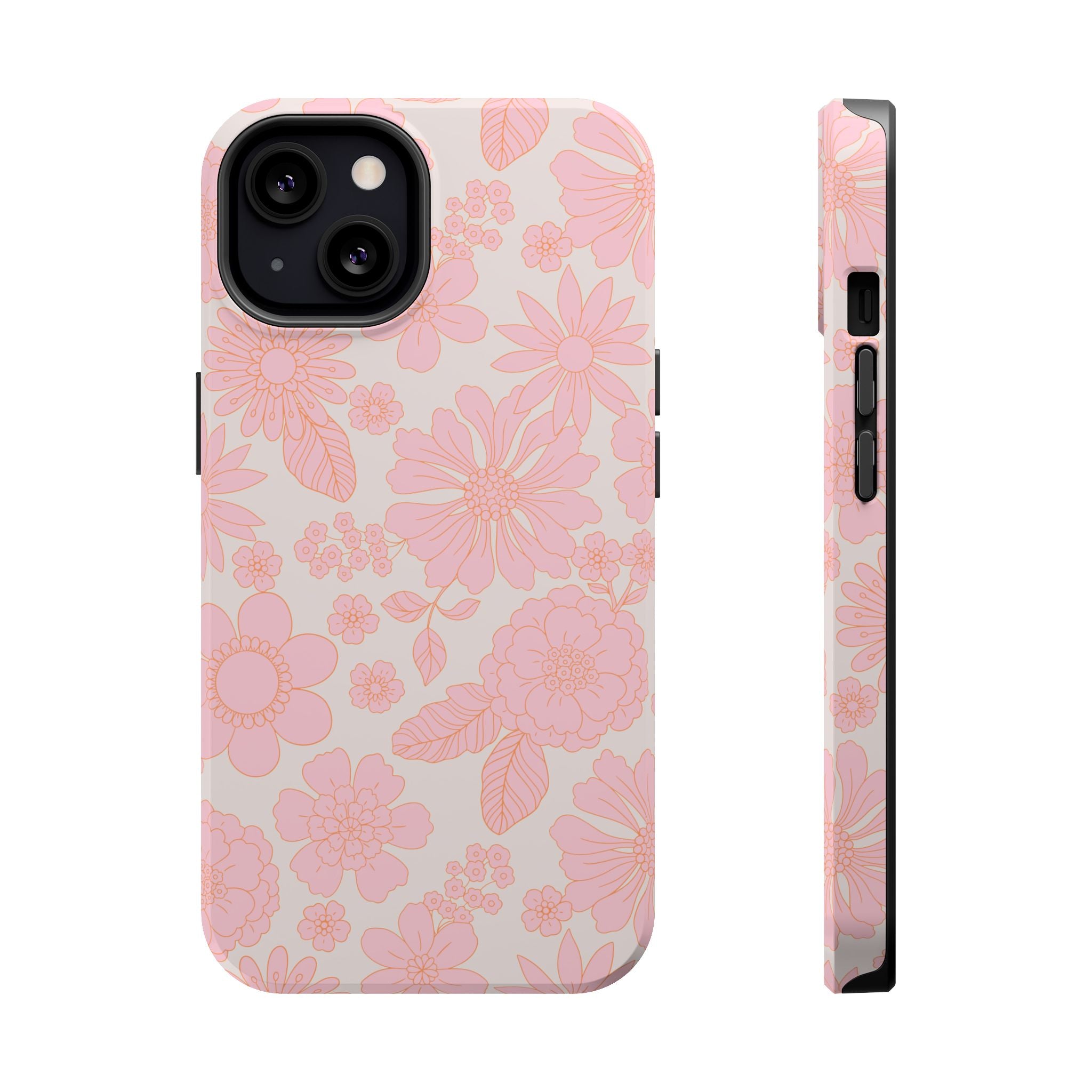 Charming Petals pink floral phone case for iPhone 16, cute MagSafe cover with cottagecore aesthetic.