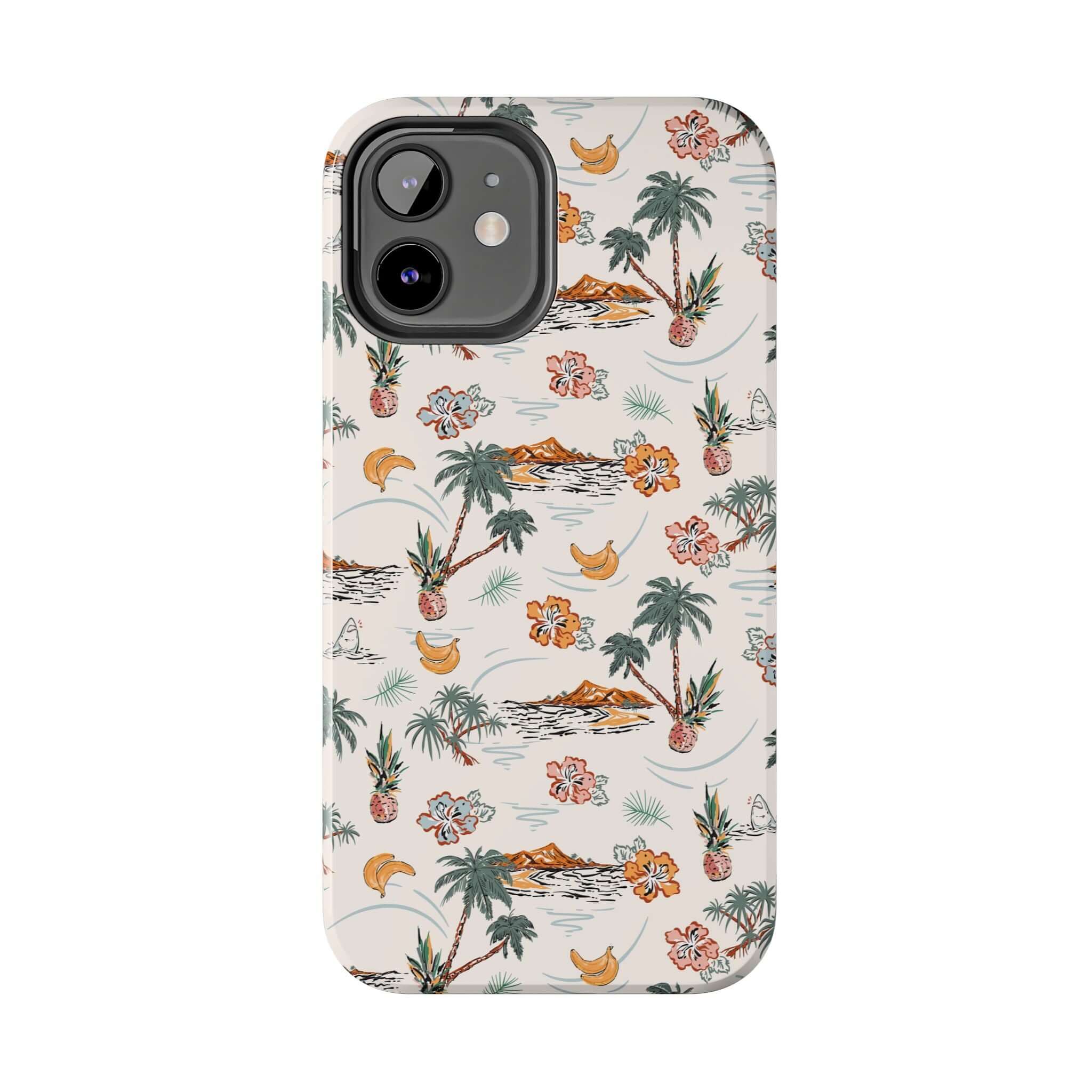 Tropical Vacation cute beach iPhone 14 case with palm tree design, perfect phone cover for beach getaways, free shipping.