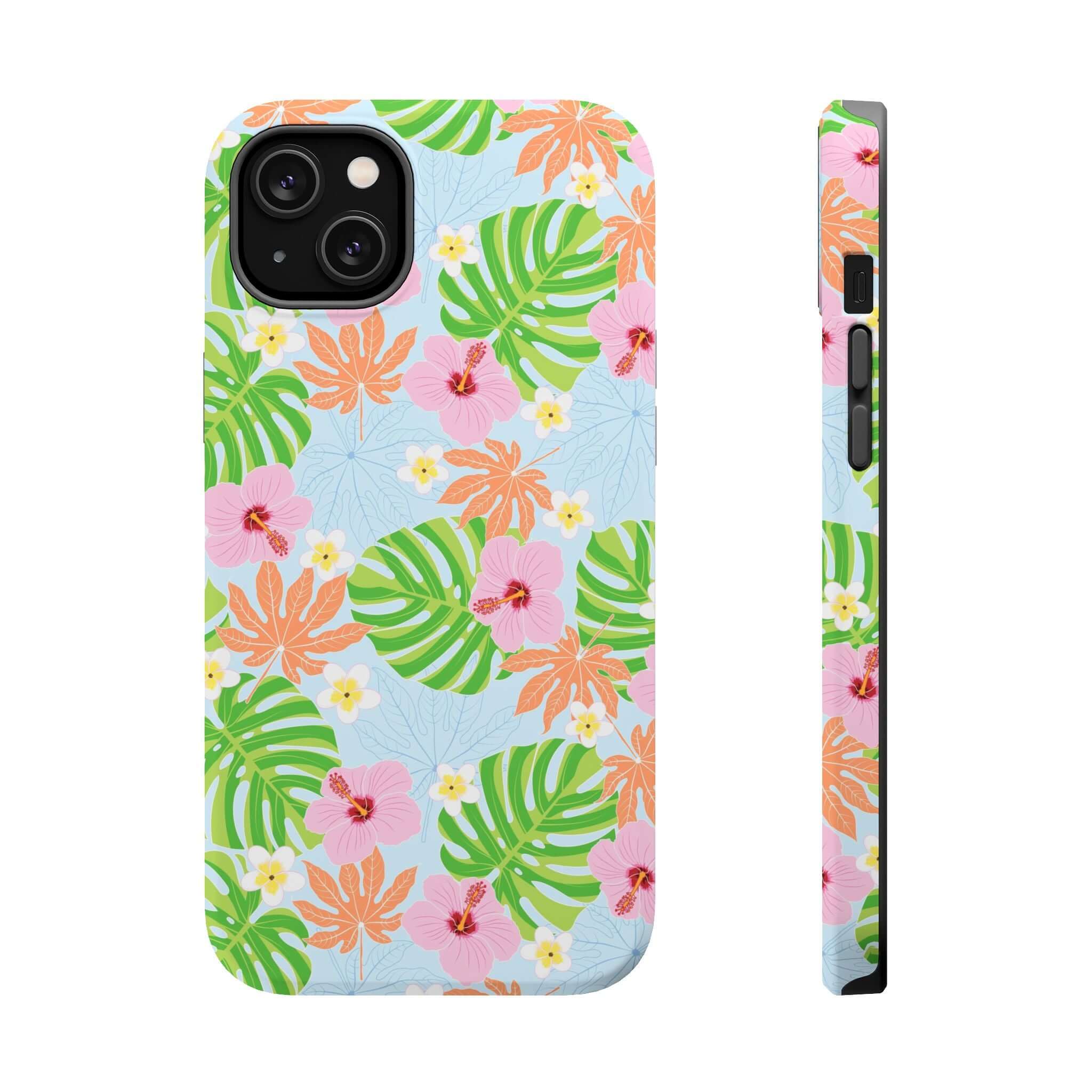 Island Hibiscus MagSafe iPhone 14 Pro case with colorful tropical floral design, cute phone cover in pastel colors.