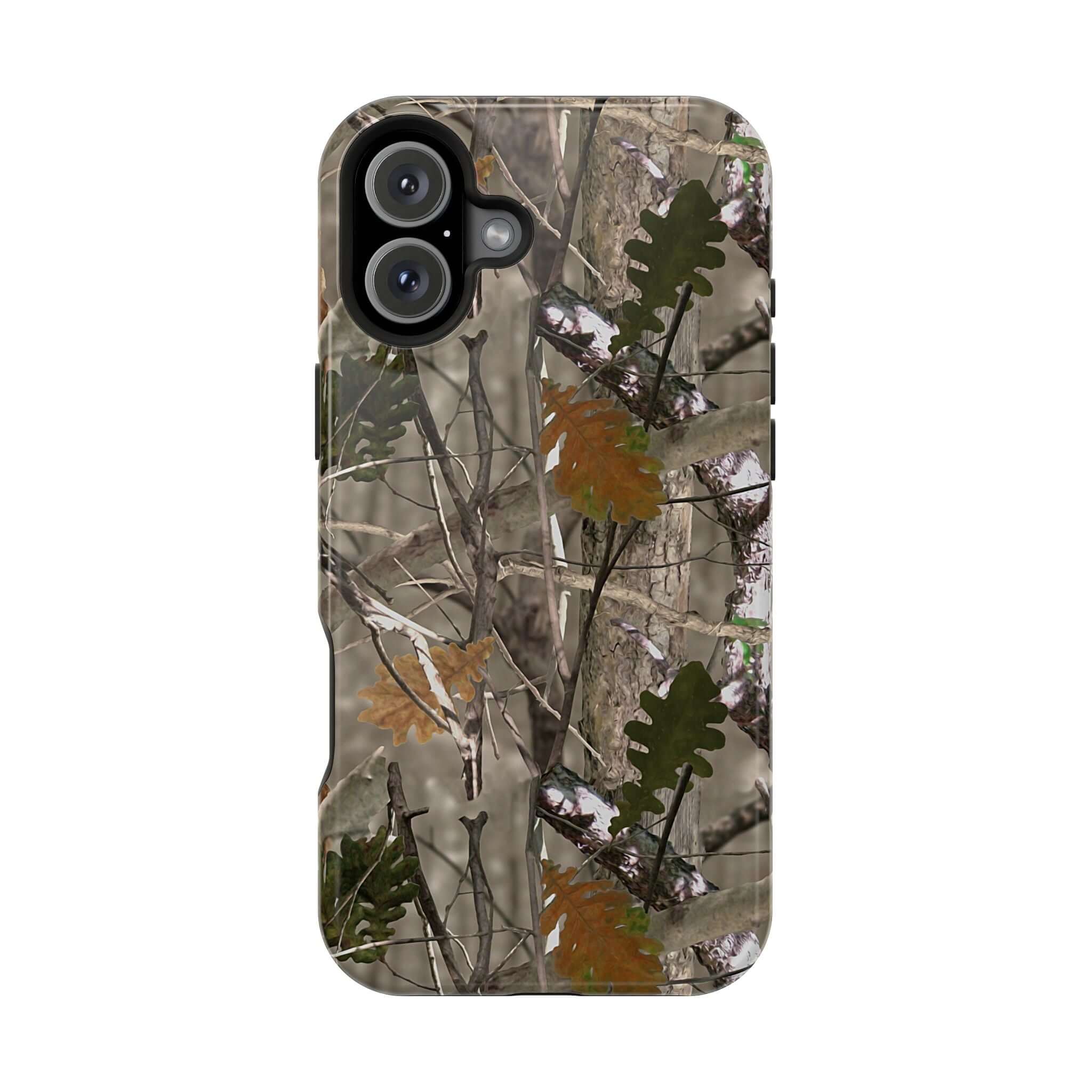 Modern forest camo phone case with animal print design, perfect for iPhone and compatible with MagSafe, offering a cute and quirky style.