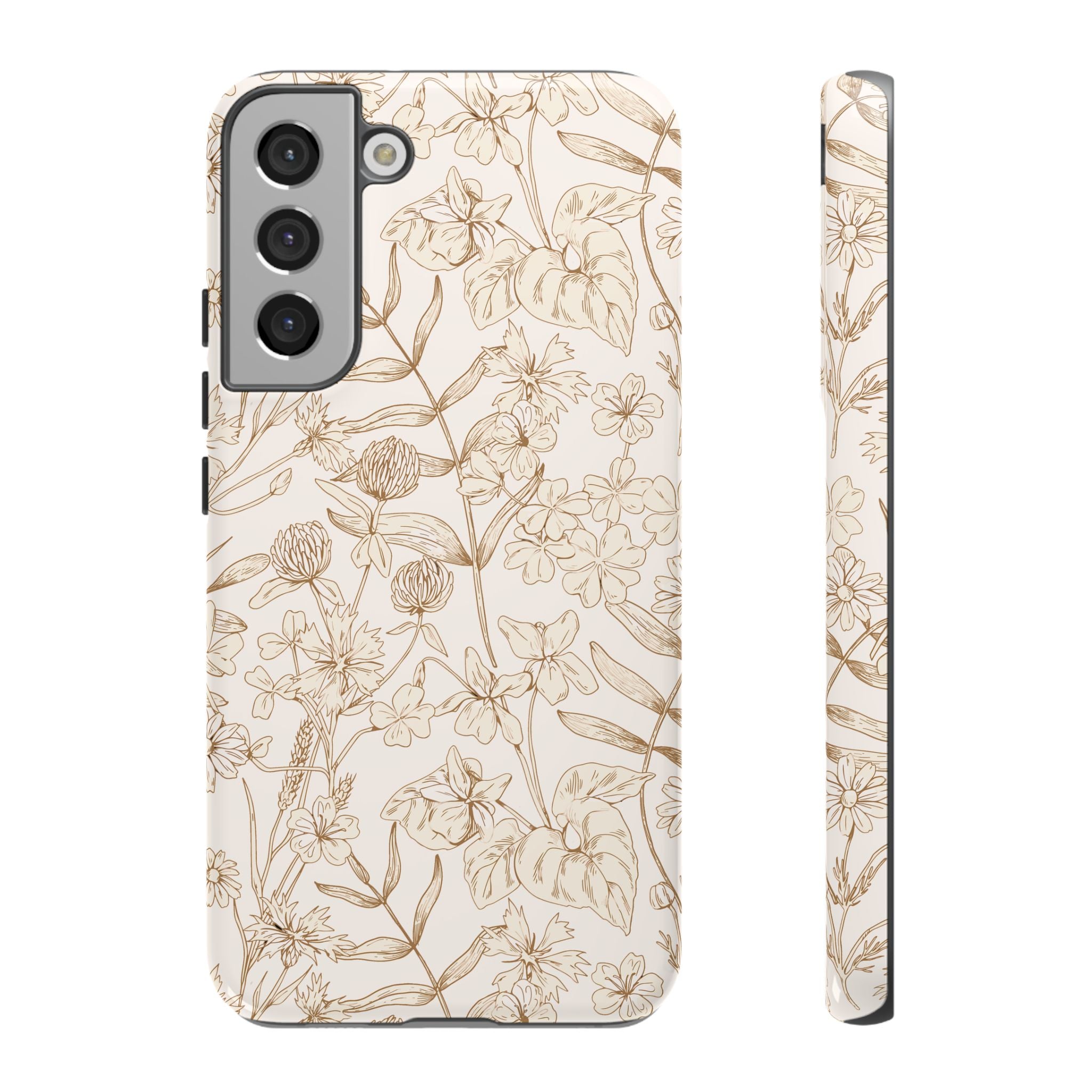 Beige Thyme Tan Garden Phone Case for Samsung with floral design, beige and tan palette, cute phone case concept for iPhone 16.