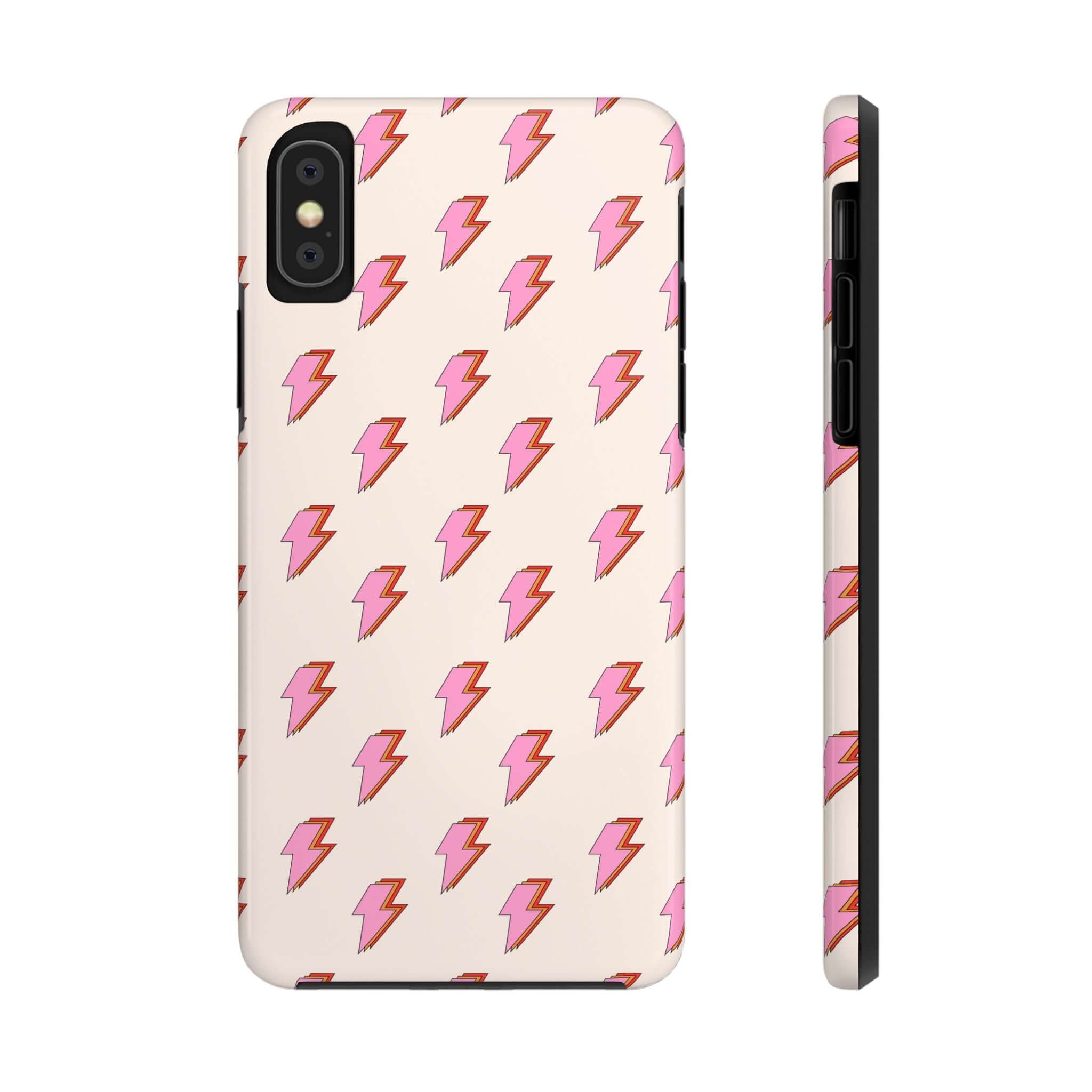 Cute iPhone case with pink lightning bolts for iPhone 14 and 15, stylish protection, retro design, free shipping, phone case cute