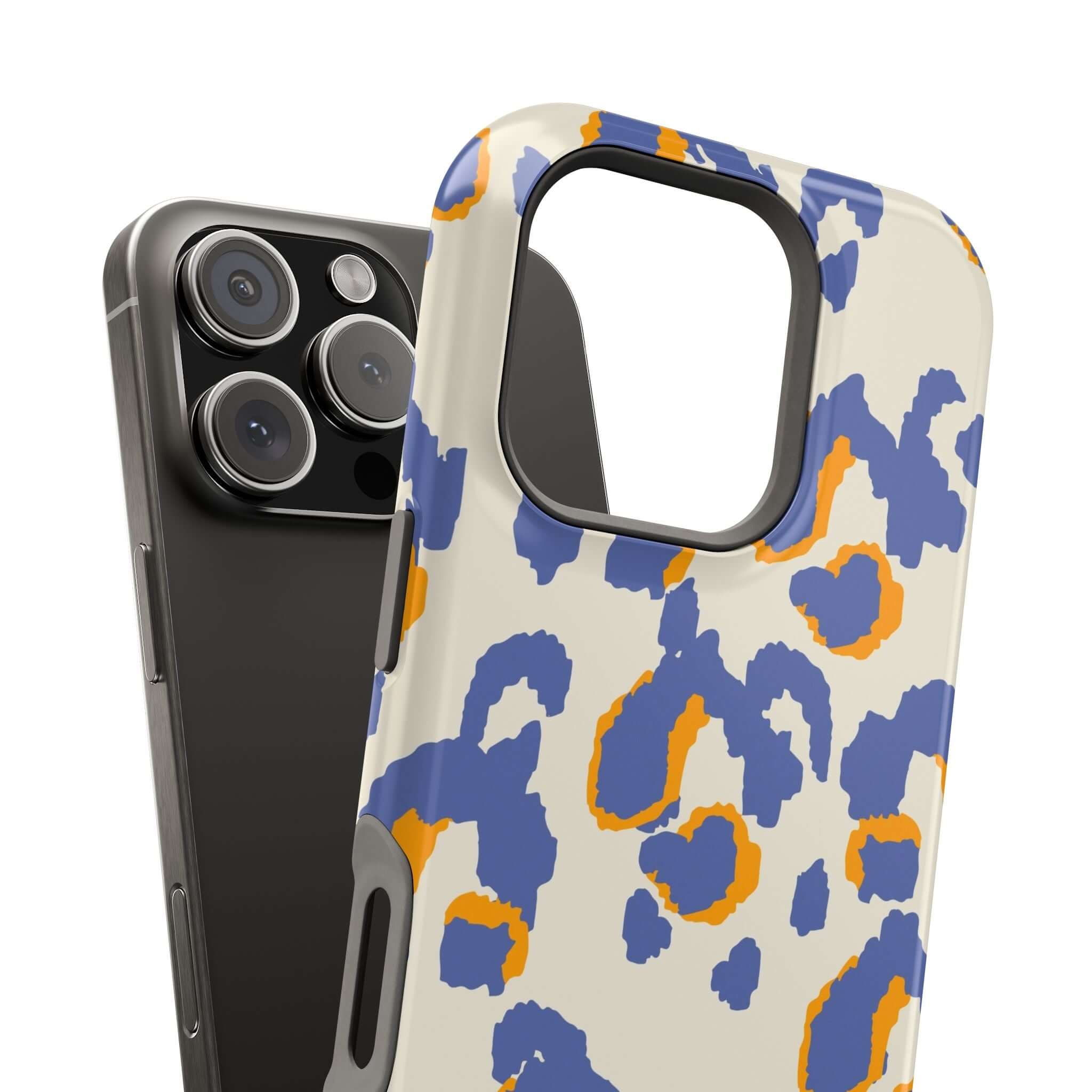 Blue Leopard Safari Blaze MagSafe Case for iPhone with colorful abstract design, enhancing protection and style.