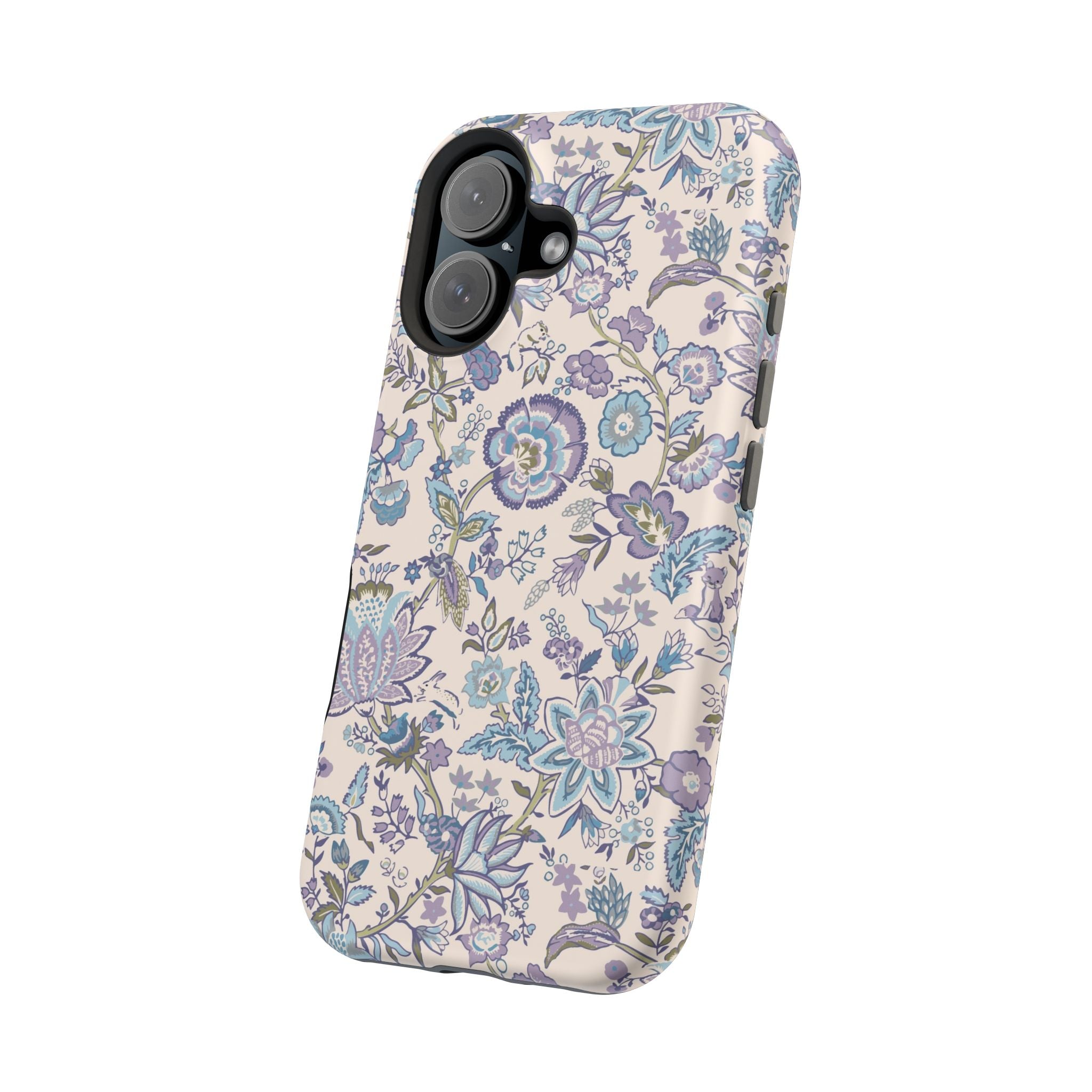 Blue CottageCore floral MagSafe iPhone case with whimsical design, perfect cute phone cover for nature lovers.