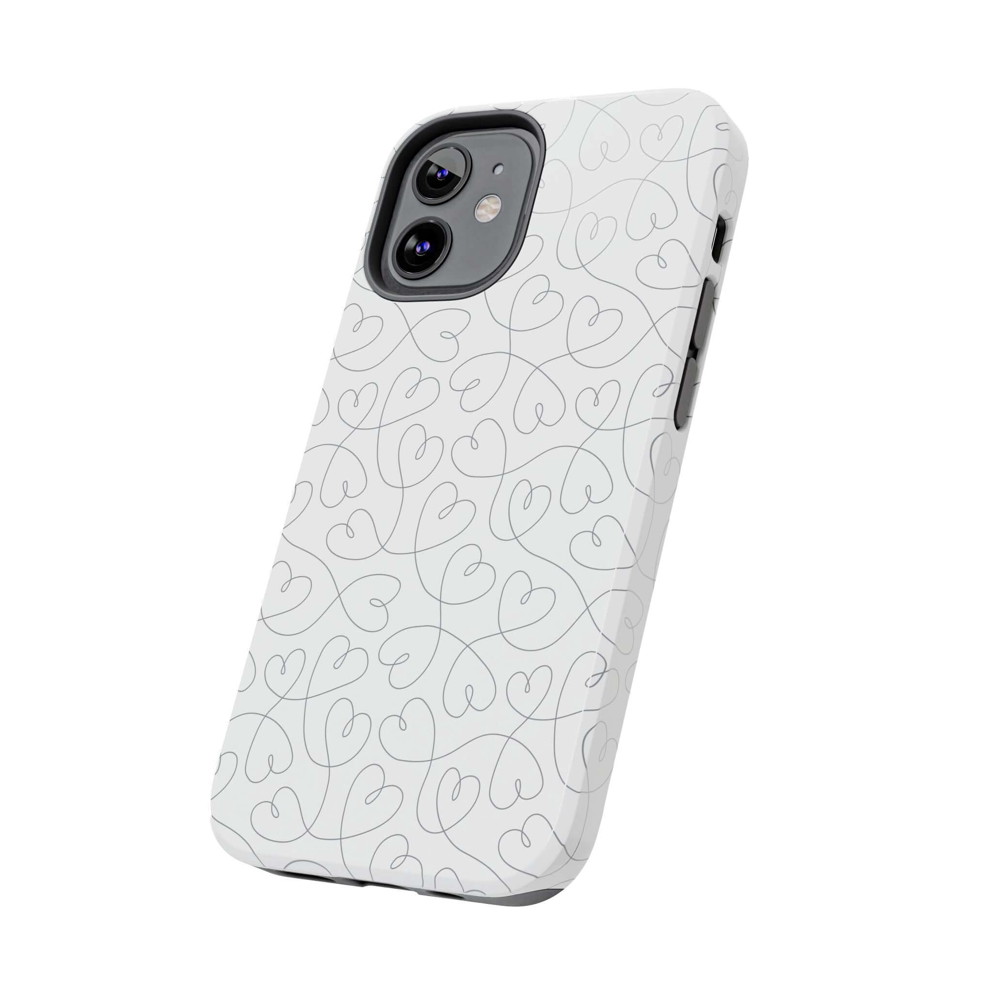 Silver Hearts Romance iPhone 14 Pro Max Case with Abstract Hearts Design for Brides and Weddings