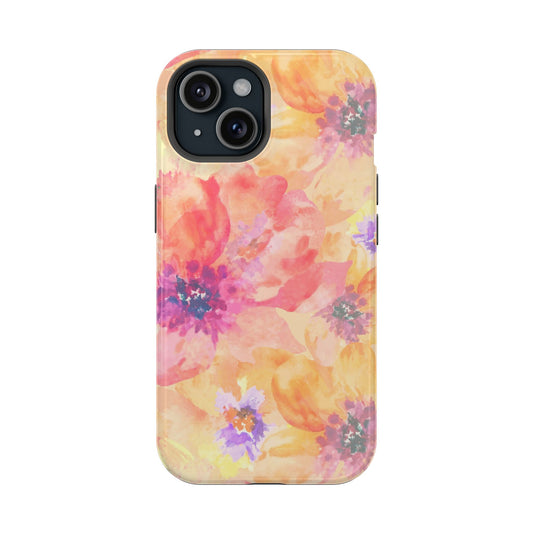 Cute iPhone case cover with vibrant watercolor flowers, Petal Dreamscape design, protects and beautifies your phone, ideal for iPhone models.