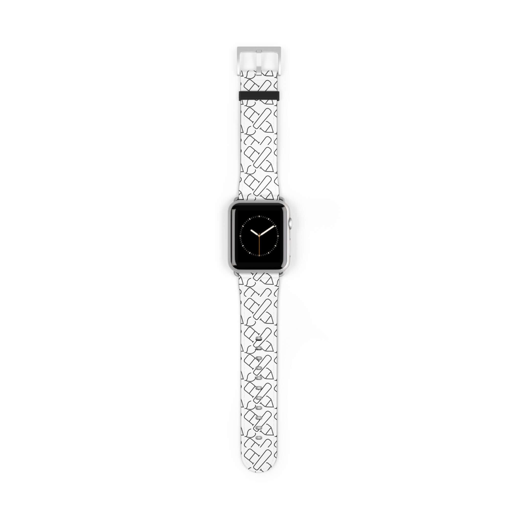 Personalized Apple Watch band featuring a unique black and white geometric design, perfect for adding a stylish touch to your tech accessory.