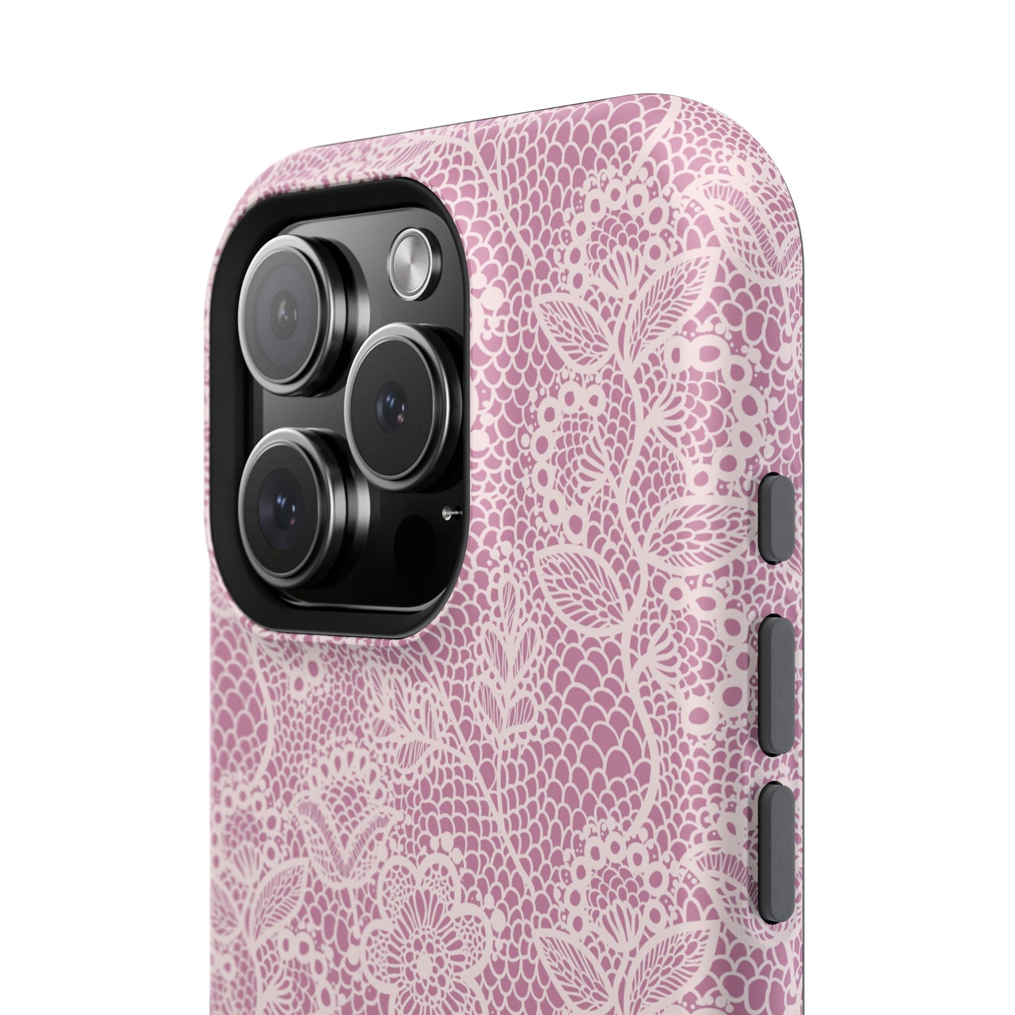 Pink Lace MagSafe iPhone Case with floral design, a cute phone cover blending country charm and functionality.