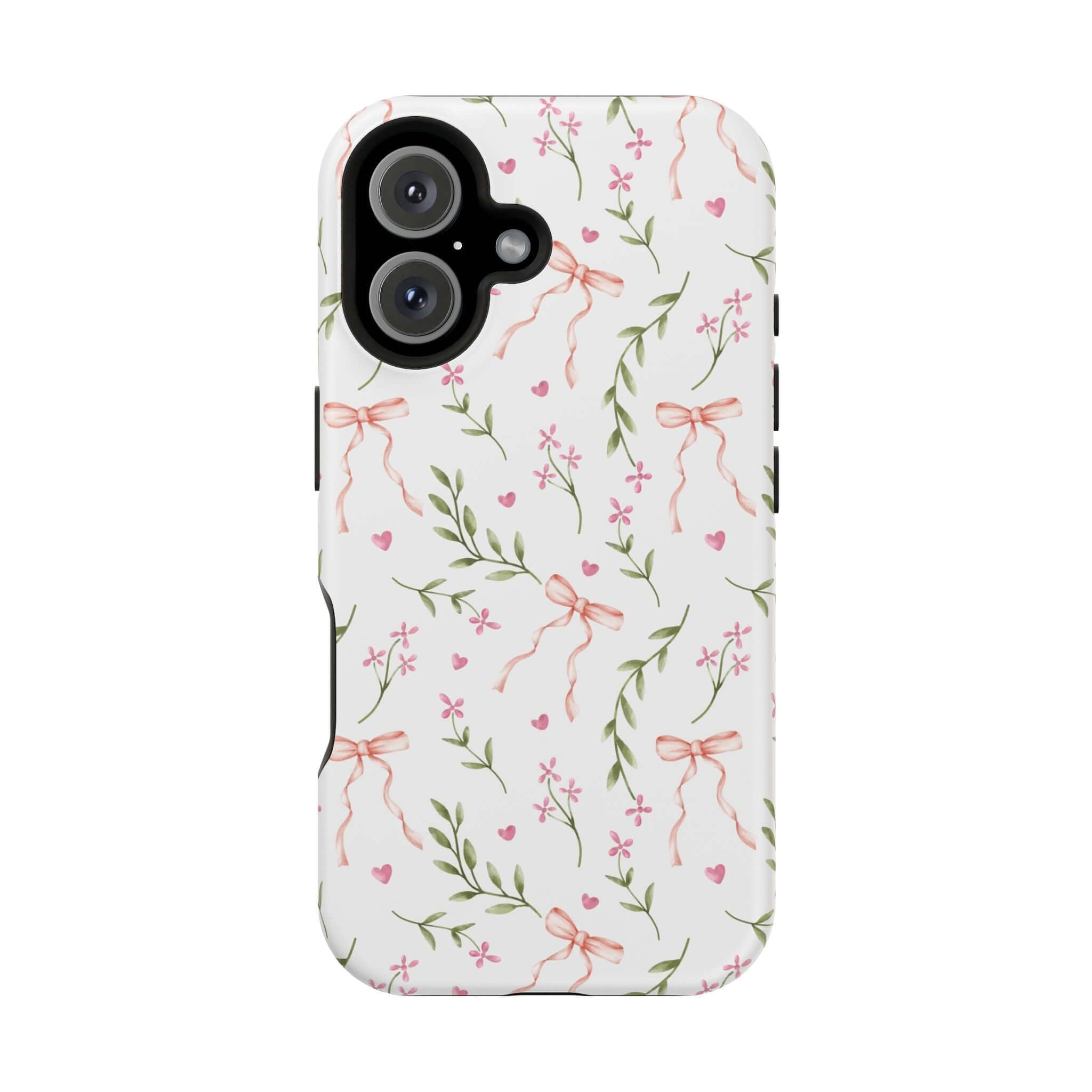 Darling Daydream Pink Coquette MagSafe iPhone Case with bows and floral design, cute phone cover in playful pink hue.