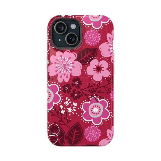 Cute Berry Blossom red floral iPhone 14 Pro case with vibrant red flower design, bookish phone case for stylish protection.