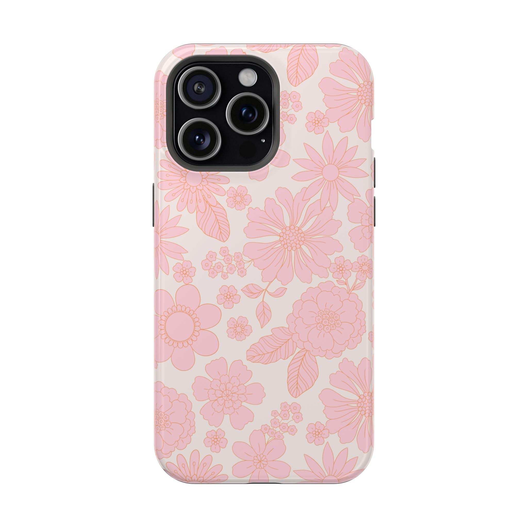 Pink floral MagSafe phone case for iPhone 16, featuring charming cottagecore aesthetic. Cute and protective iPhone case.