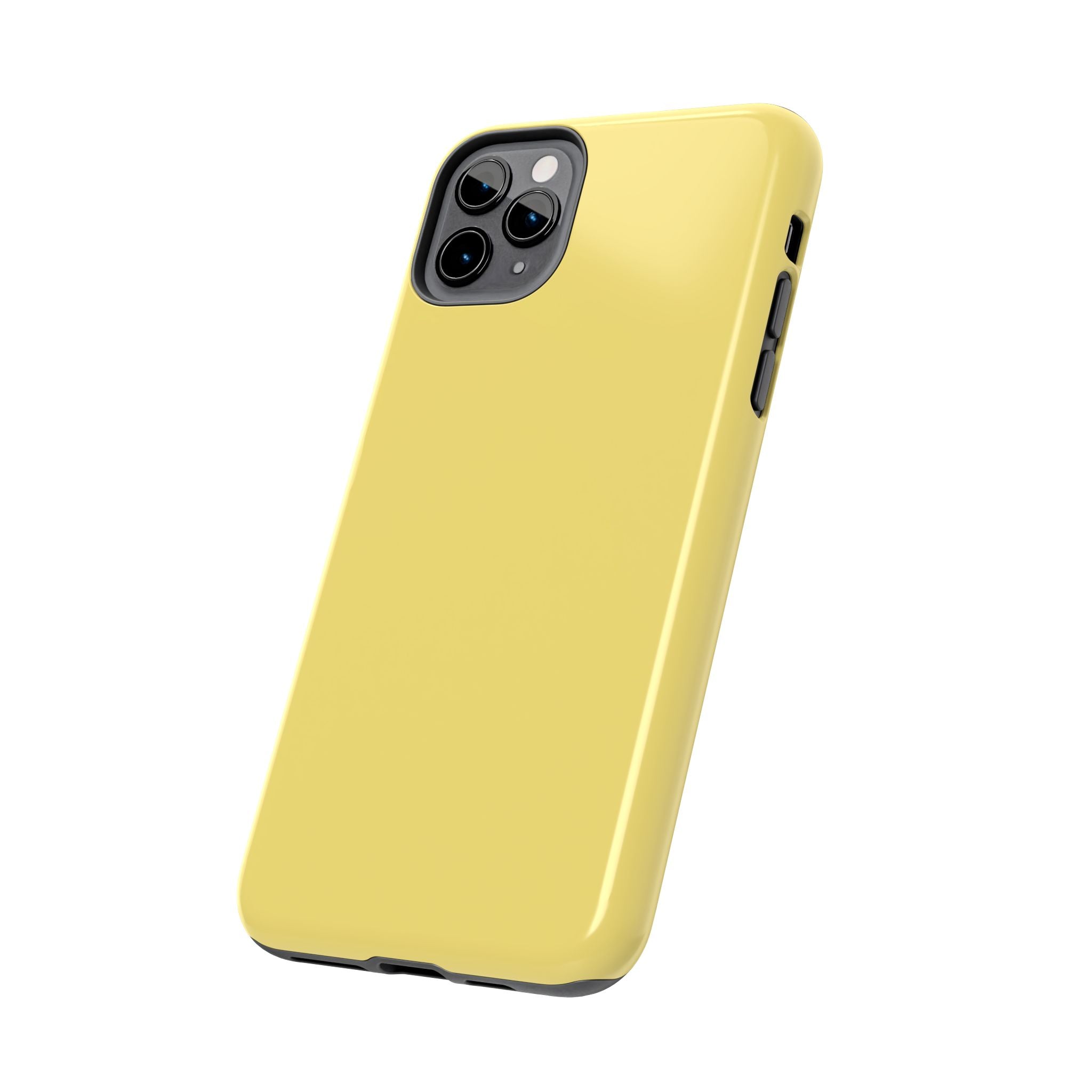 Solid yellow iPhone case, Lemon Drop design, cute phone case for iPhone, adds a playful touch, floral iPhone case.