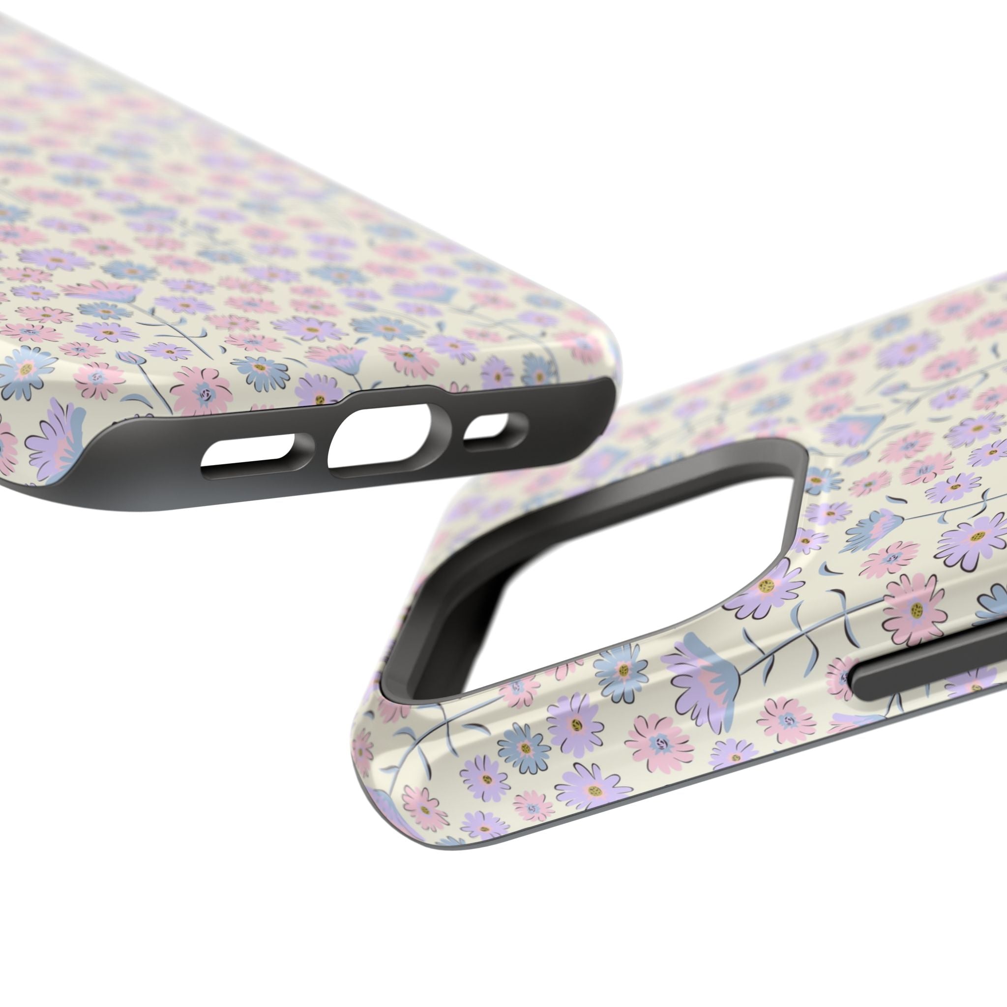 Cute pink flower MagSafe phone case for iPhone 16, inspired by cottagecore aesthetic, adds delicate charm to your device.