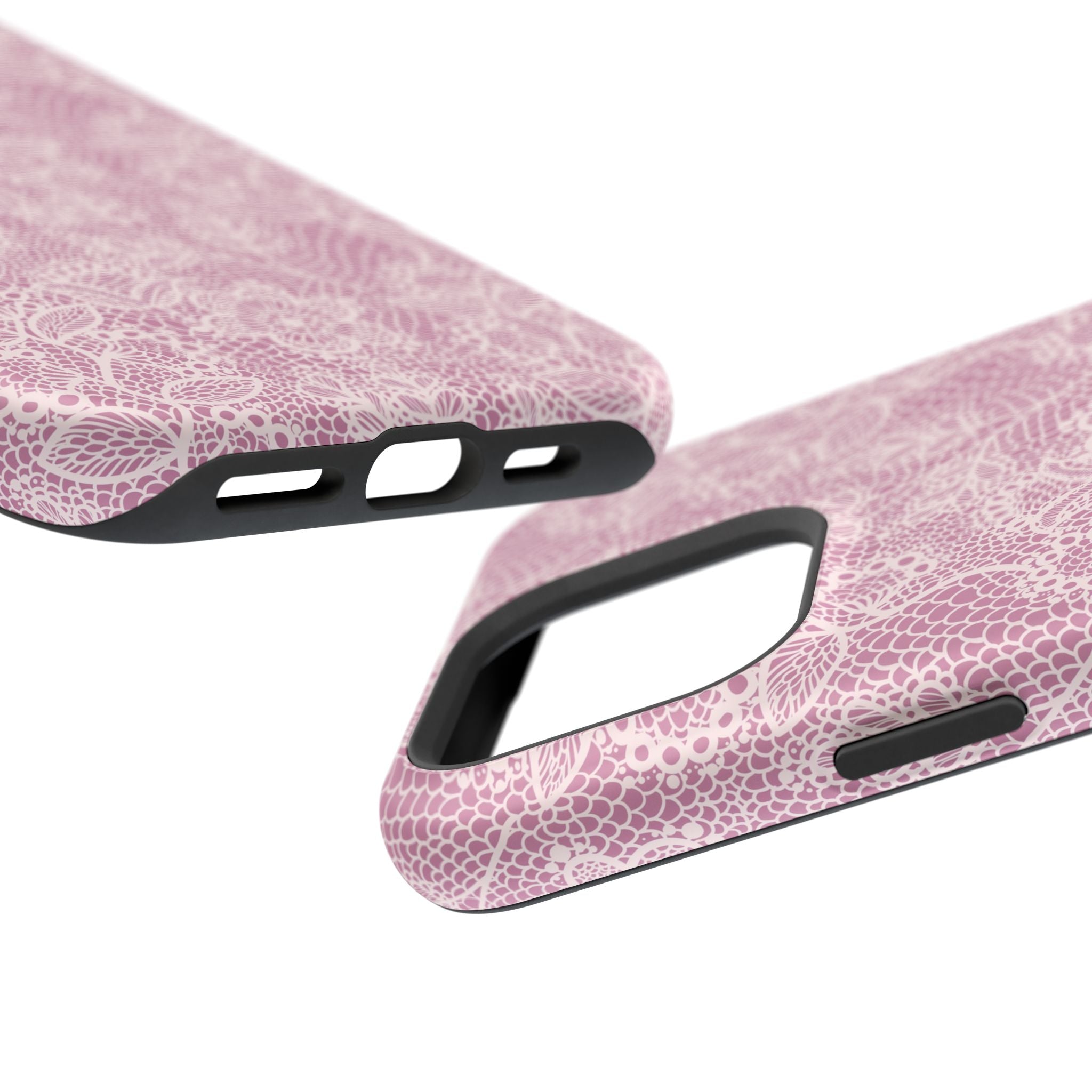 Cute Pink Lace MagSafe iPhone Case with Country Charm and Floral Design - Protective Phone Cover