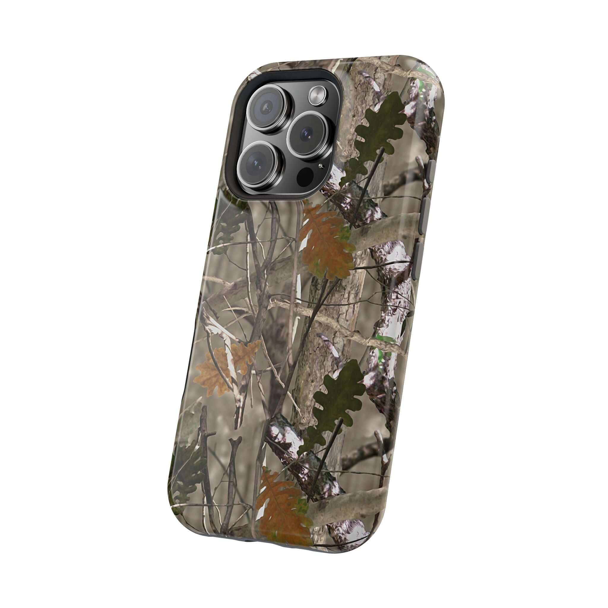 Modern forest camo iPhone case with animal print, compatible with MagSafe. Cute and stylish phone protection from Camo Couture.