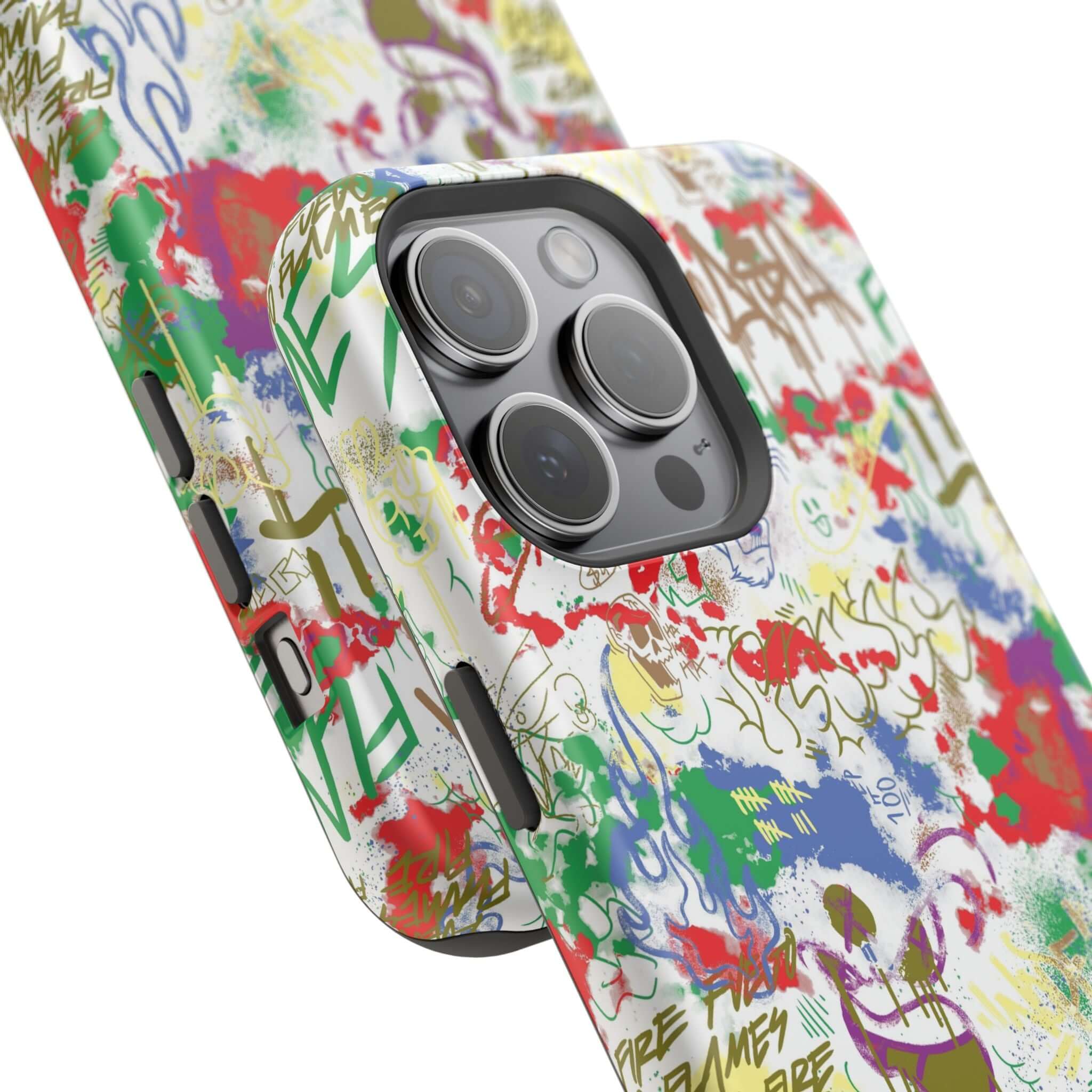 Cute Phone Cover featuring colorful graffiti design, perfect Phone Case for iPhone with MagSafe technology.