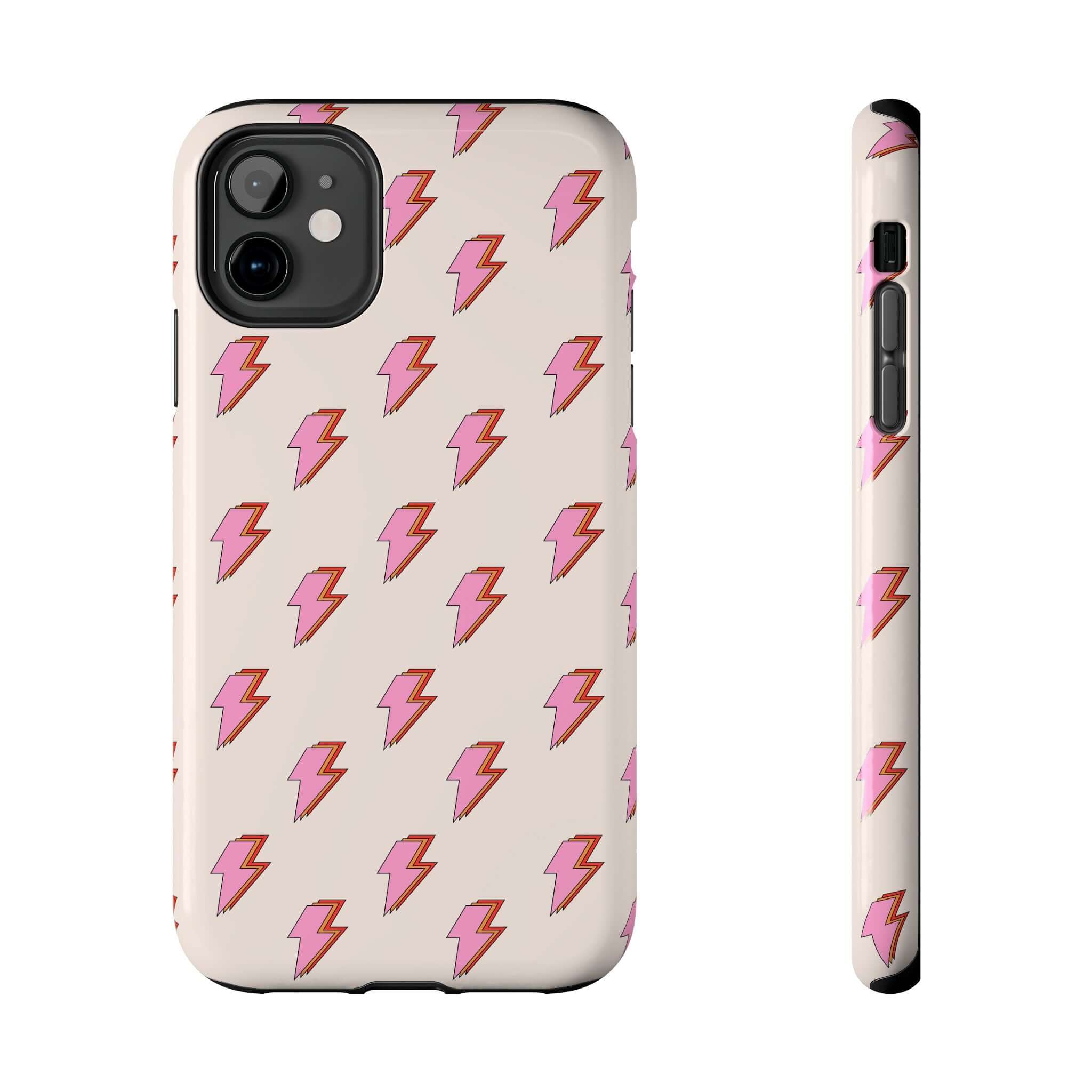 Cute iPhone Case with Retro Pink Lightning Bolts for iPhone 14 and iPhone 15, Electric Vibes Lightning Bolt Case, Phone Cases Cute