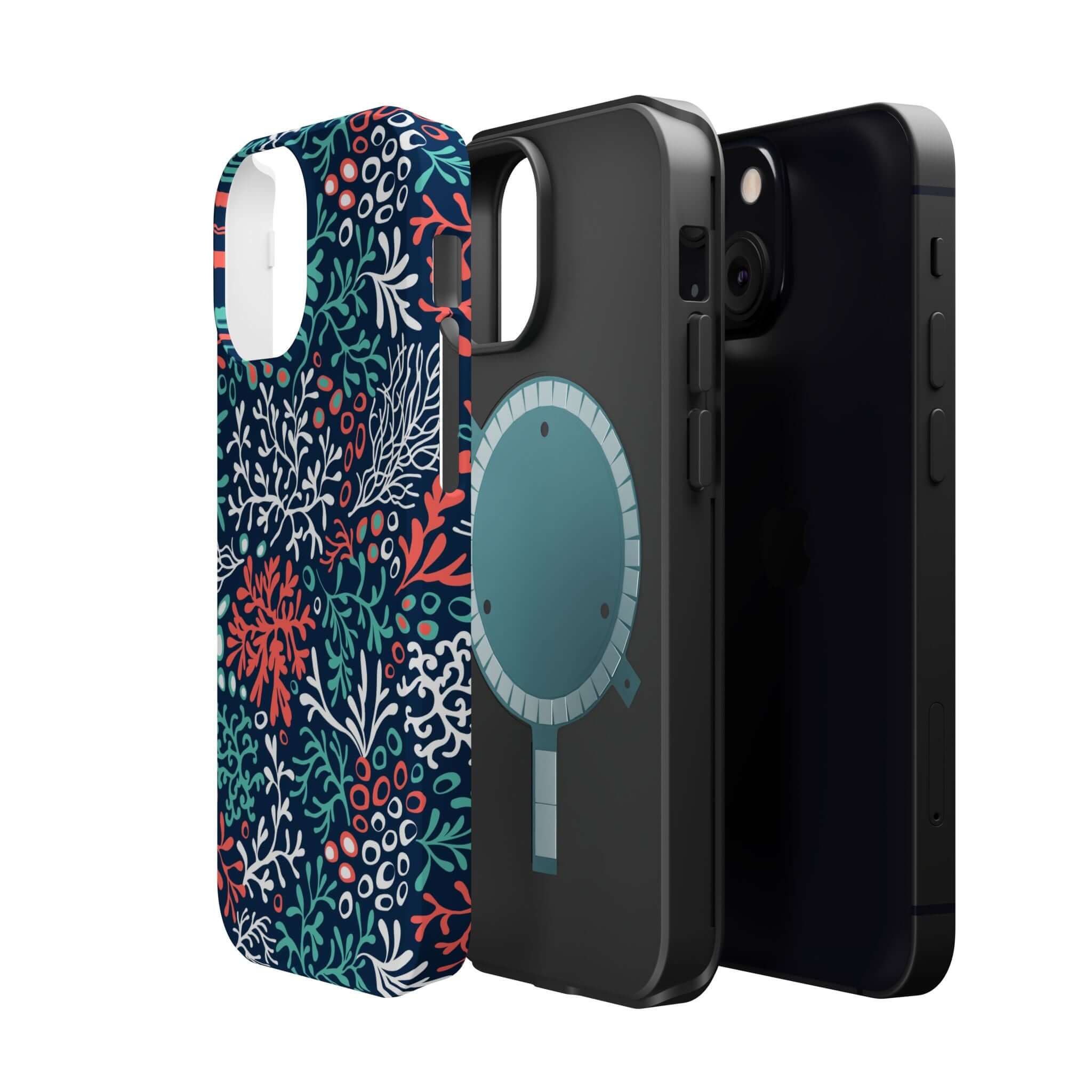 Cute Coral Reef print iPhone 16 case, beachy and colorful design with protective features for stylish device protection.