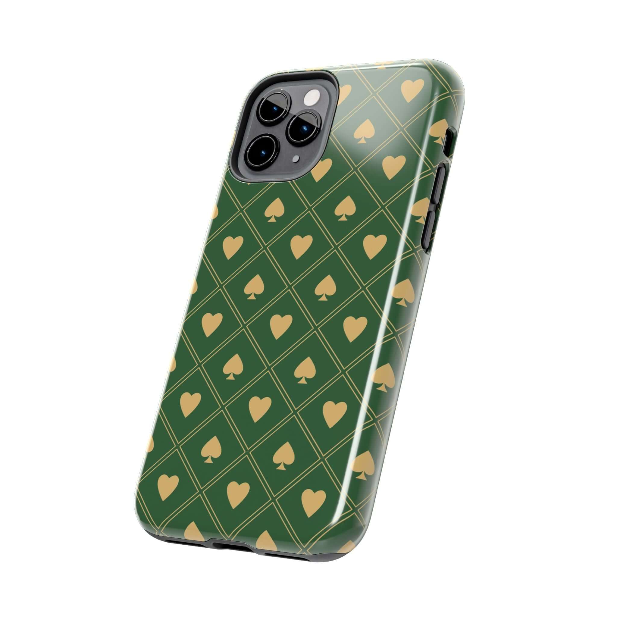 Royal Flush green Spade phone case with fun, floral design for iPhone and Samsung, perfect for a cute and stylish phone cover.