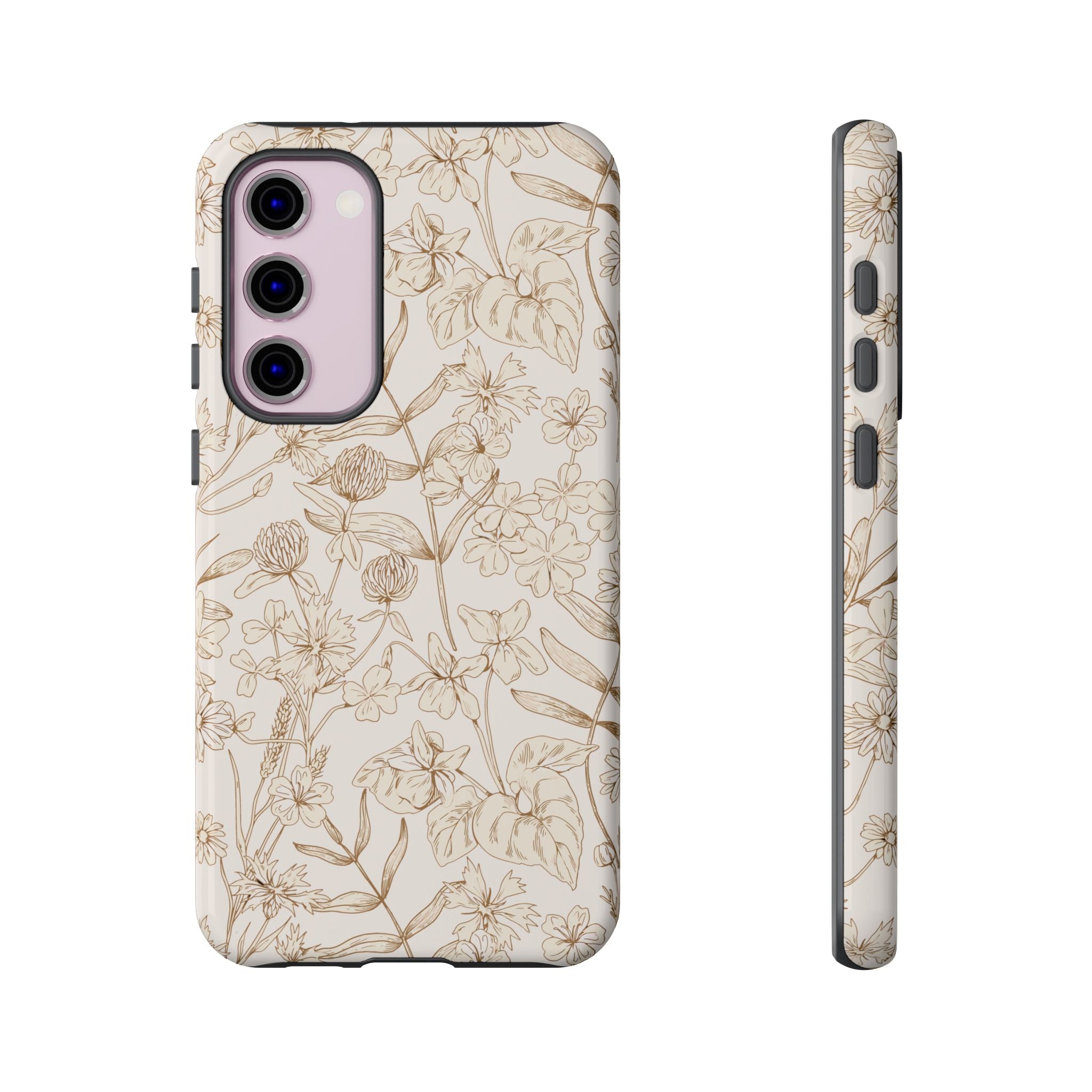 Beige Thyme Tan Garden Phone Case for Samsung with floral design, cute and stylish, also fits iPhone 16.