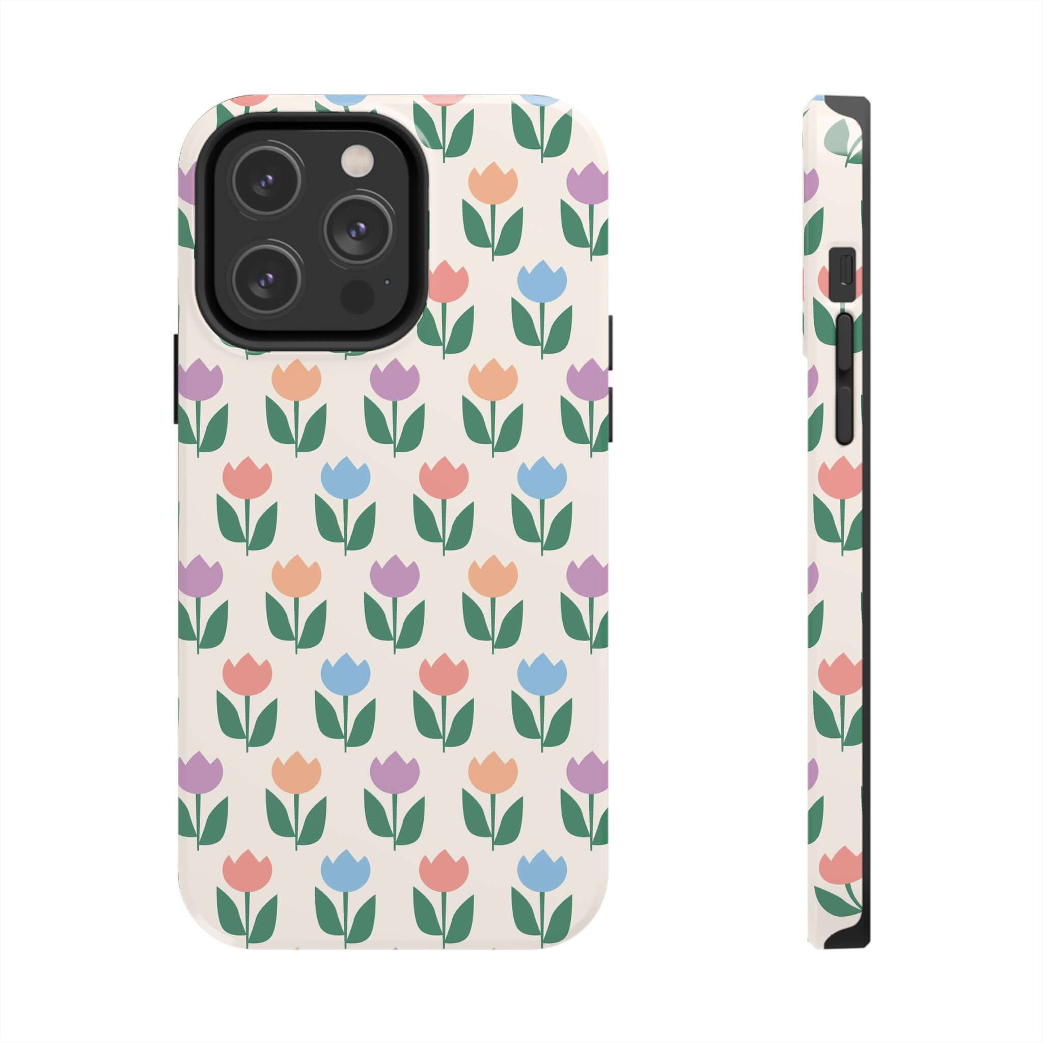 Colorful tulip pattern phone case for iPhone 14 Pro Max.