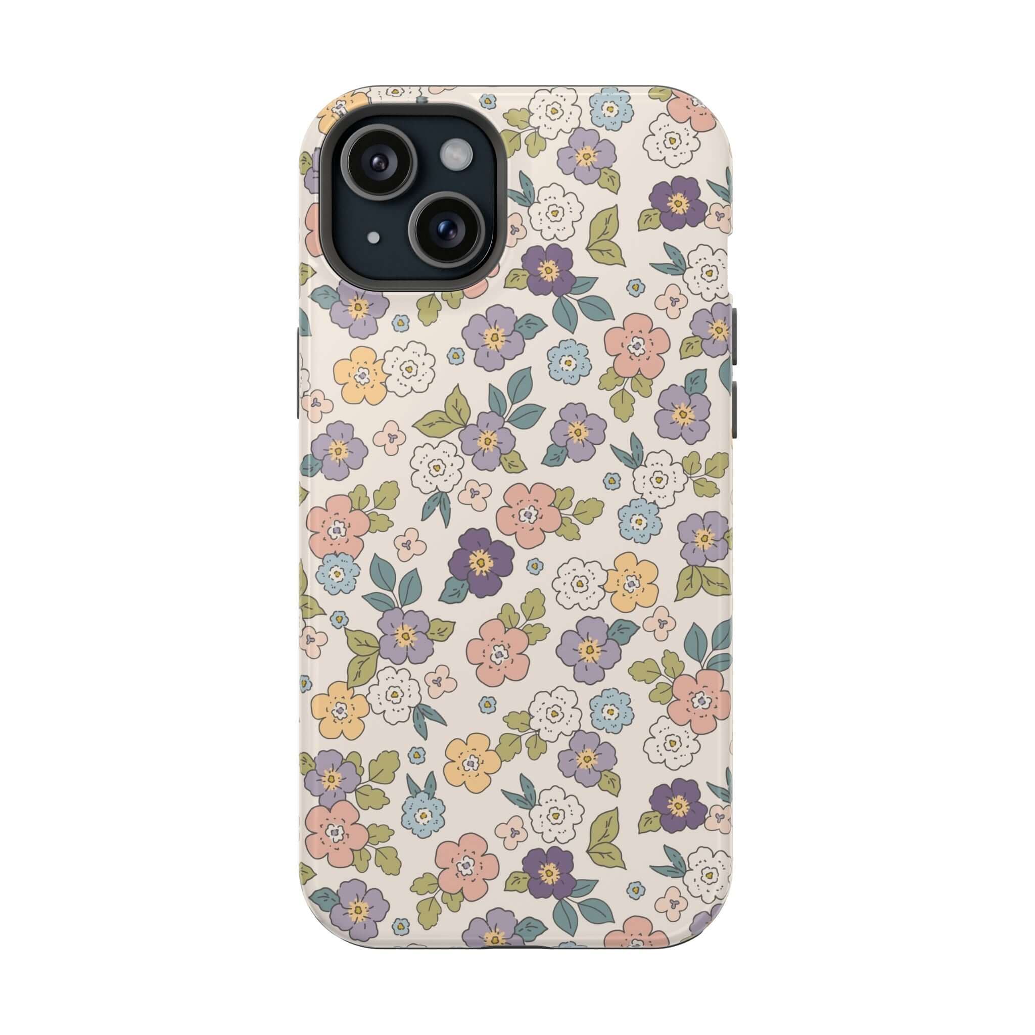 Colorful Ditsy Daisies iPhone case featuring vibrant flowers, perfect for beachy vibes and cute phone cover style.