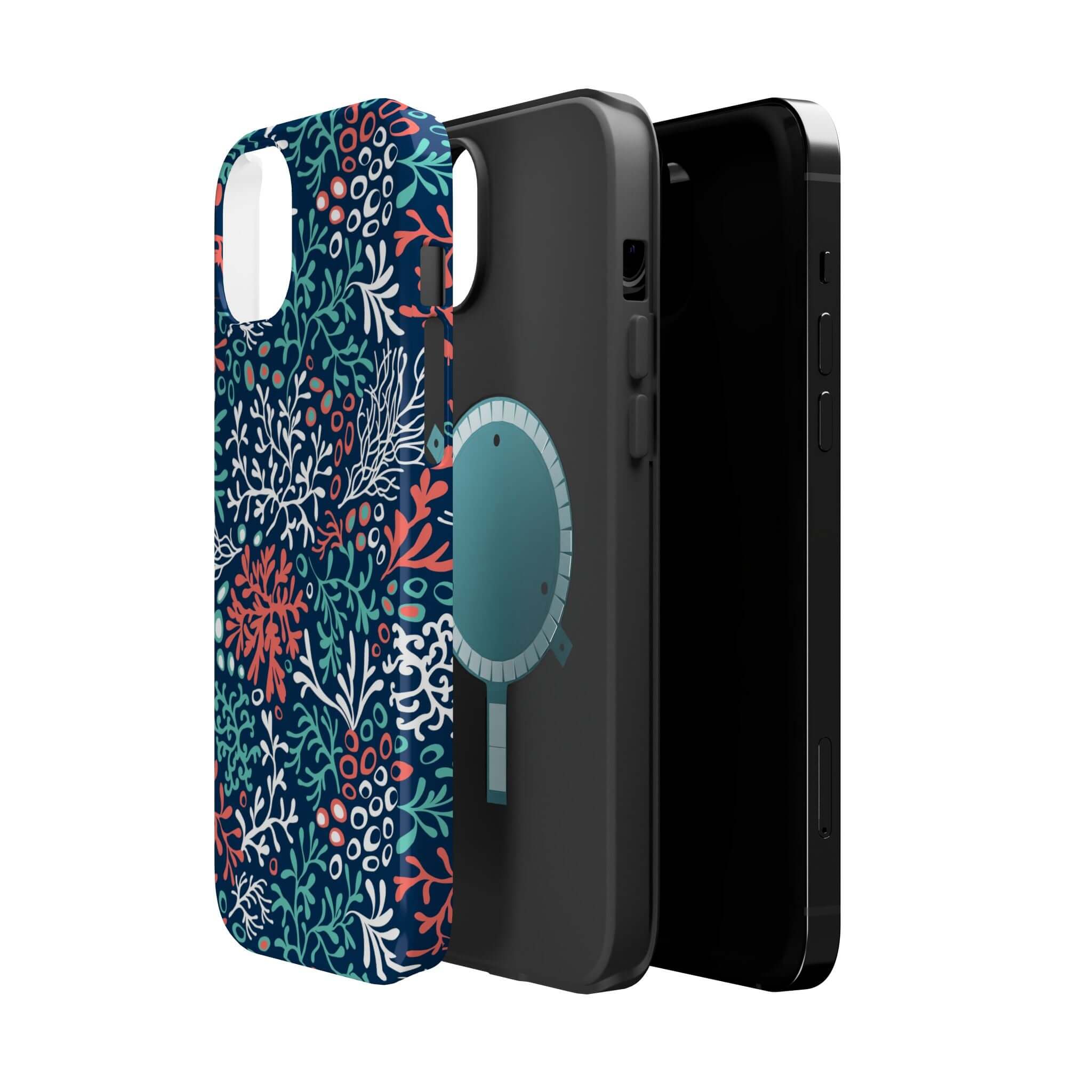 Colorful coral reef cute phone case for iPhone 16, showcasing vibrant beachy design and dual-layer protection.