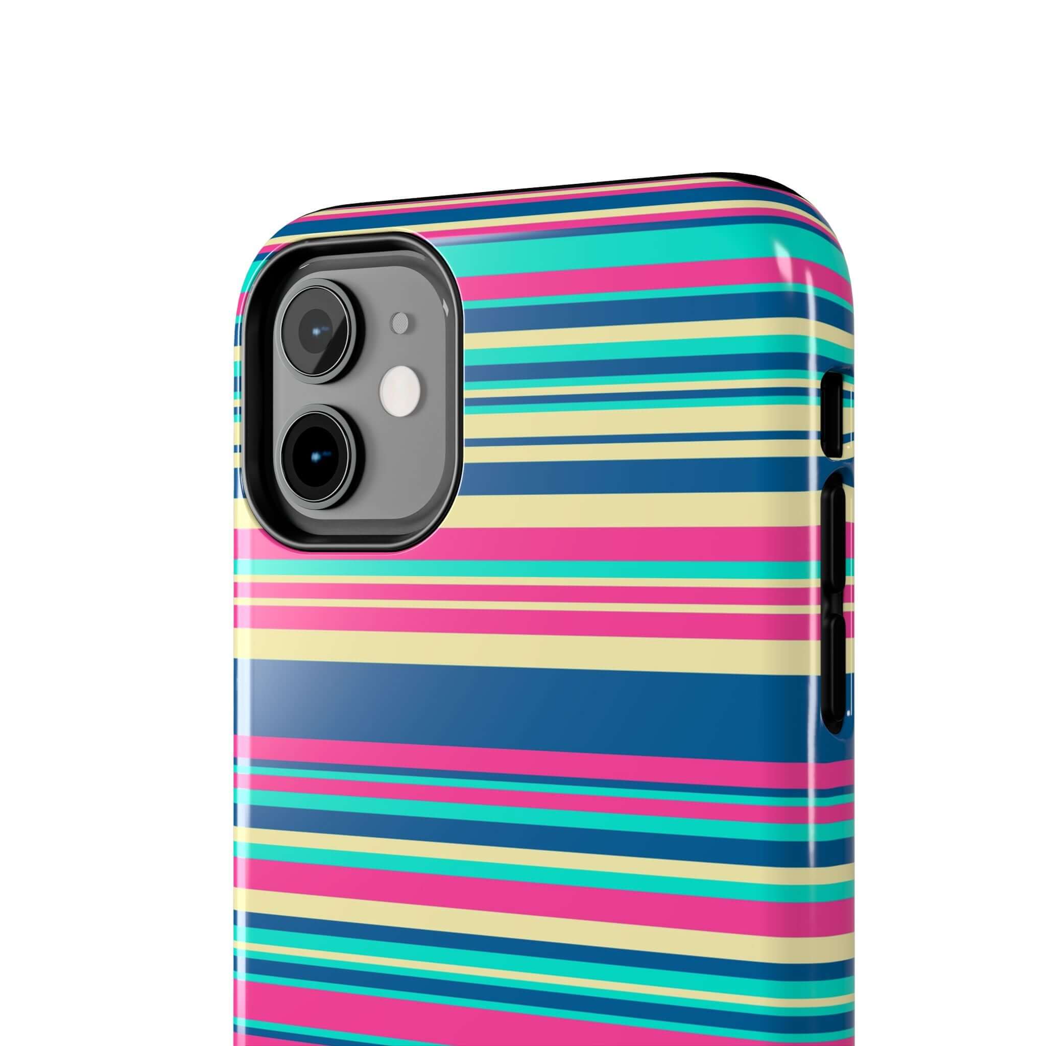 Color Pop striped phone case on iPhone, cute iPhone case for iPhone 14 and 15, colorful and playful phone case with free shipping