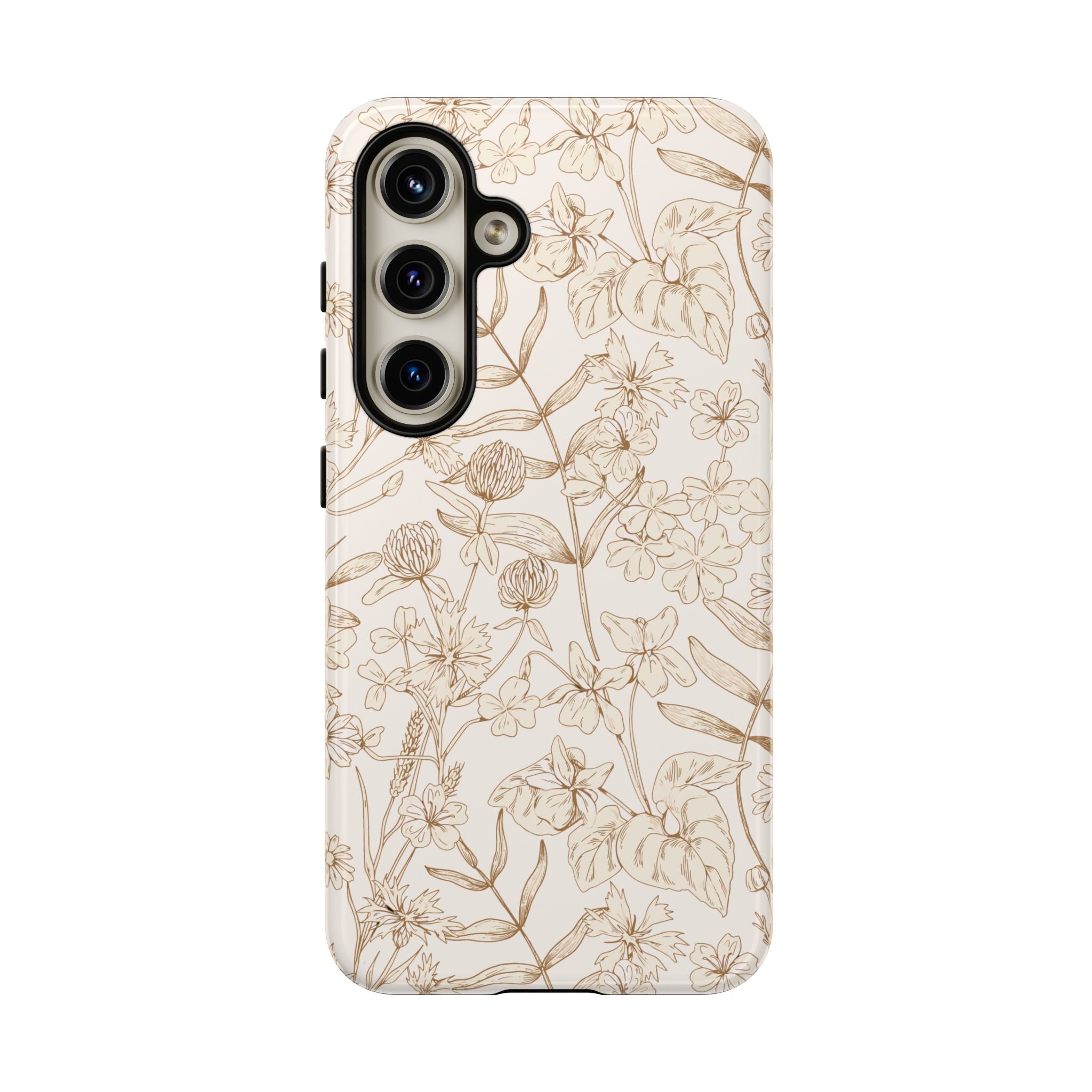 Beige Thyme Tan Garden Phone Case with floral design for Samsung, cute phone case also compatible with iPhone 16.