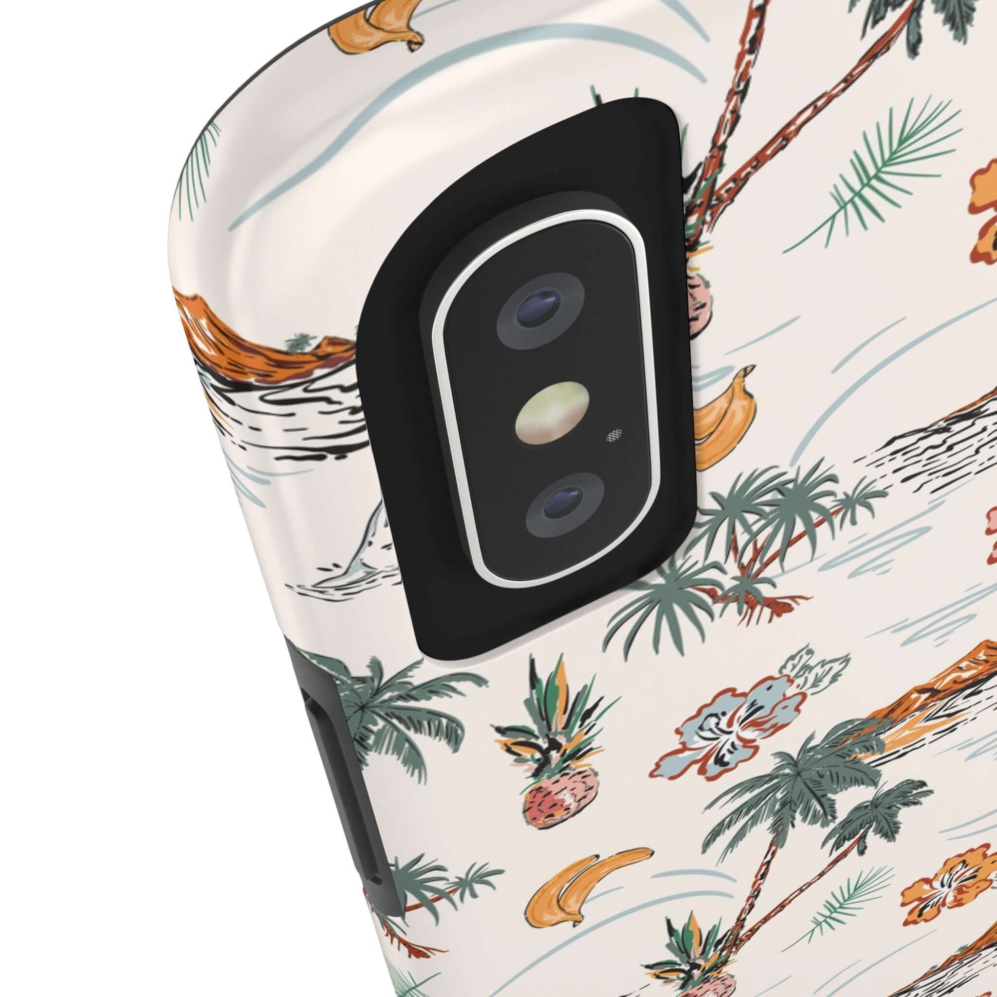 Cute iPhone 14 case with tropical palm tree design, free shipping, perfect for beach vacations