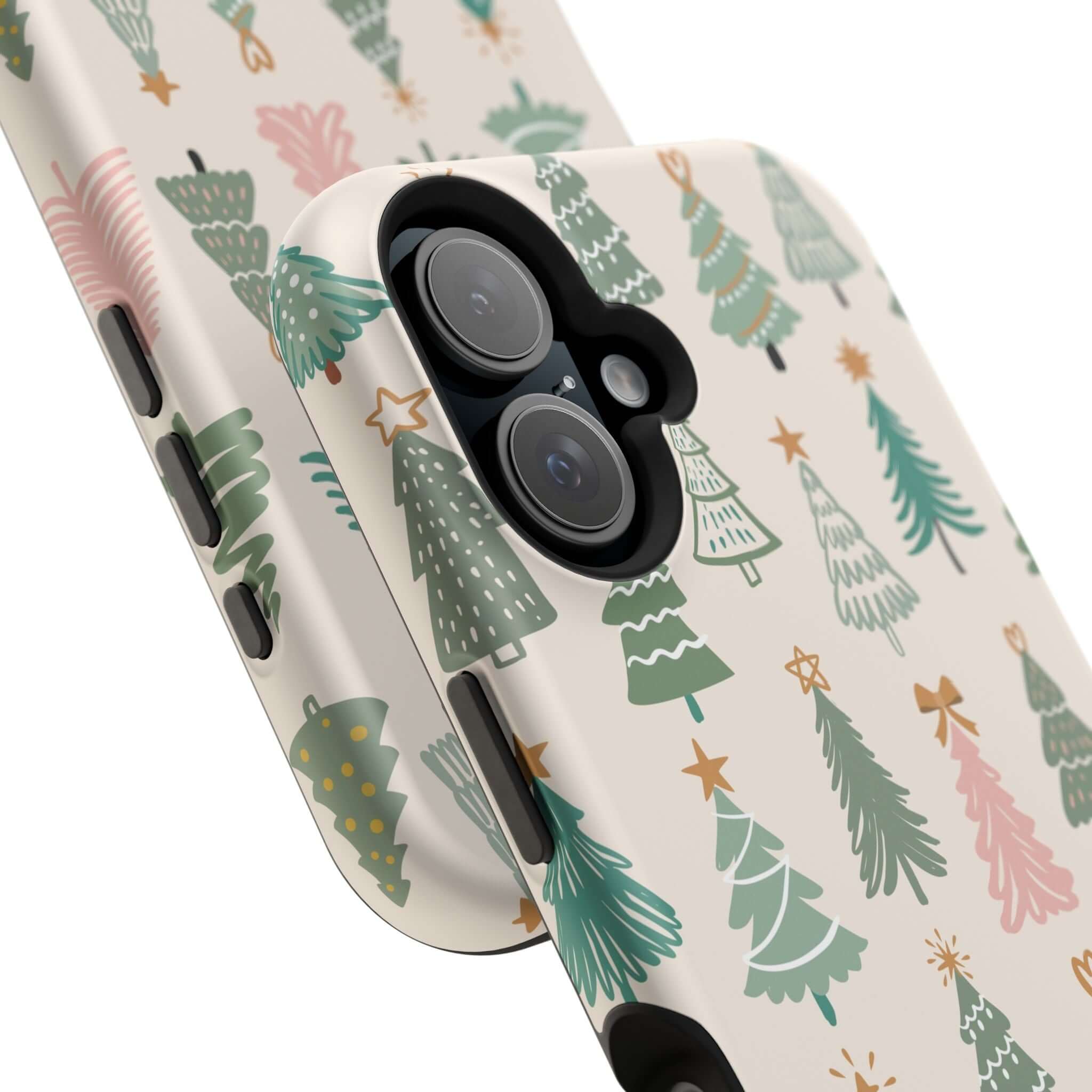 Christmas-themed MagSafe case with festive tree design, perfect holiday phone cover, cute xmas case, protective and stylish.