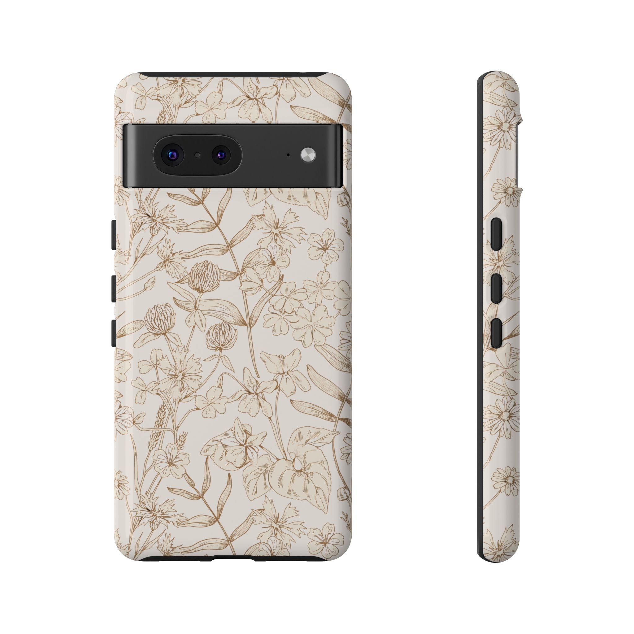 Beige Thyme Tan Garden cute phone case with floral design for Samsung, phone case iPhone 16 alternative, nature-inspired stylish look