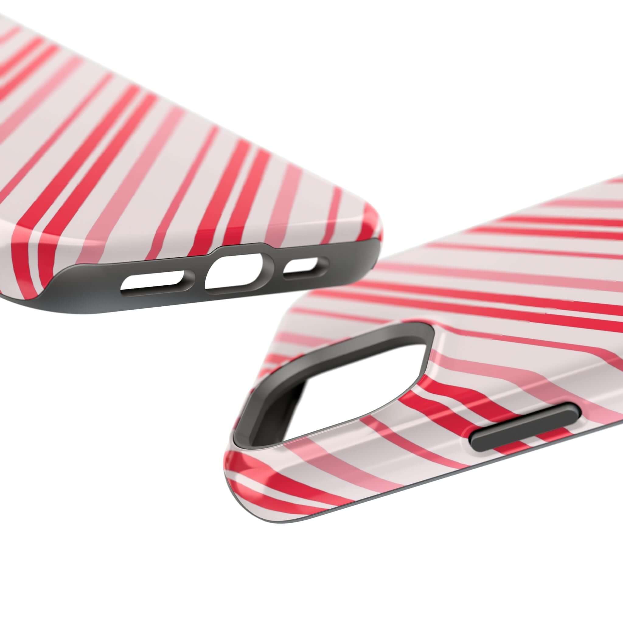 Festive Candy Cane Cutie MagSafe phone case with red and white stripes, perfect Christmas or holiday case for added style.