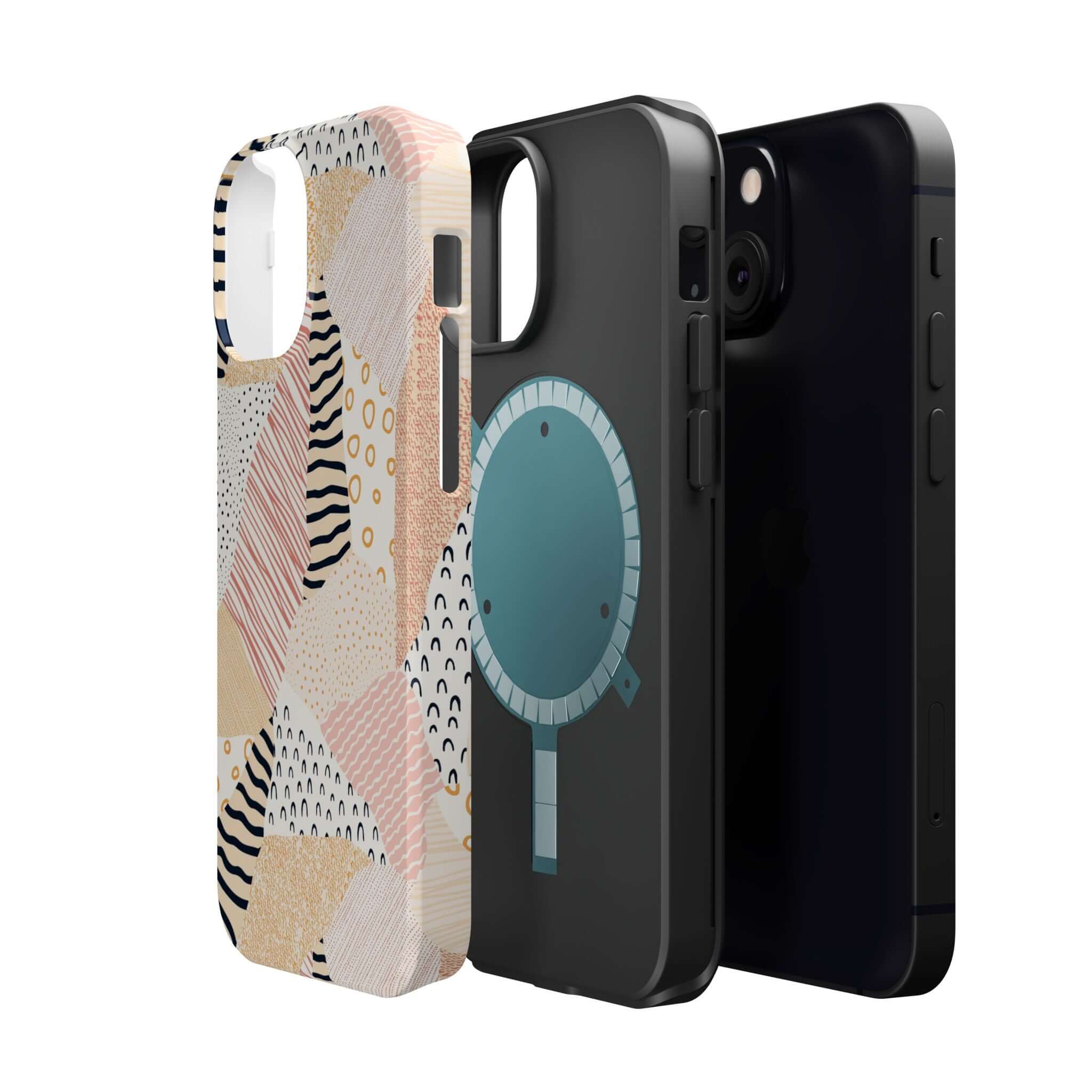 Cute pastel patchwork phone case for iPhone 16, showcasing vibrant colors and patterns to brighten your device.