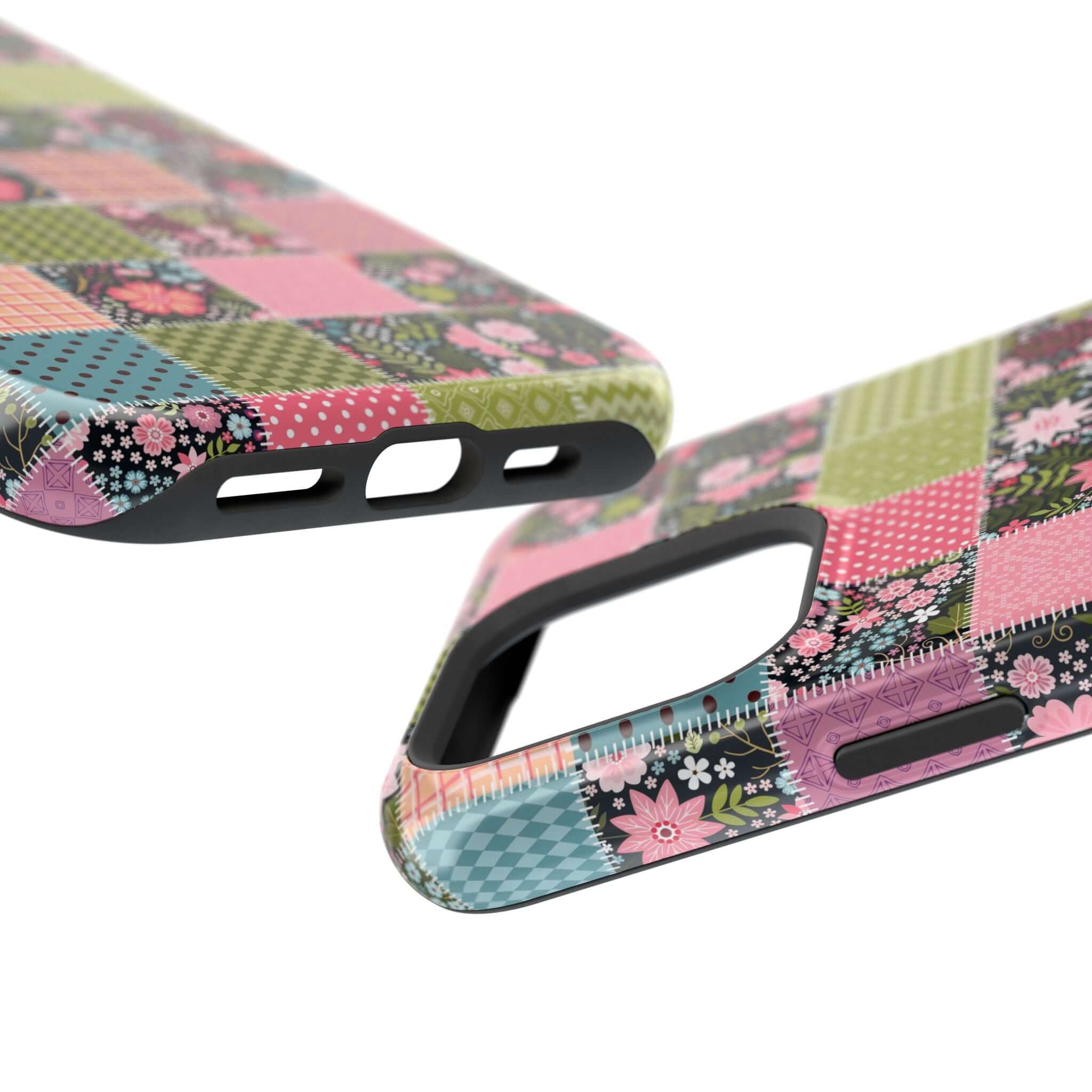 MagSafe iPhone Case with colorful wildflower patchwork design, perfect cute phone cover for floral enthusiasts and free spirits.