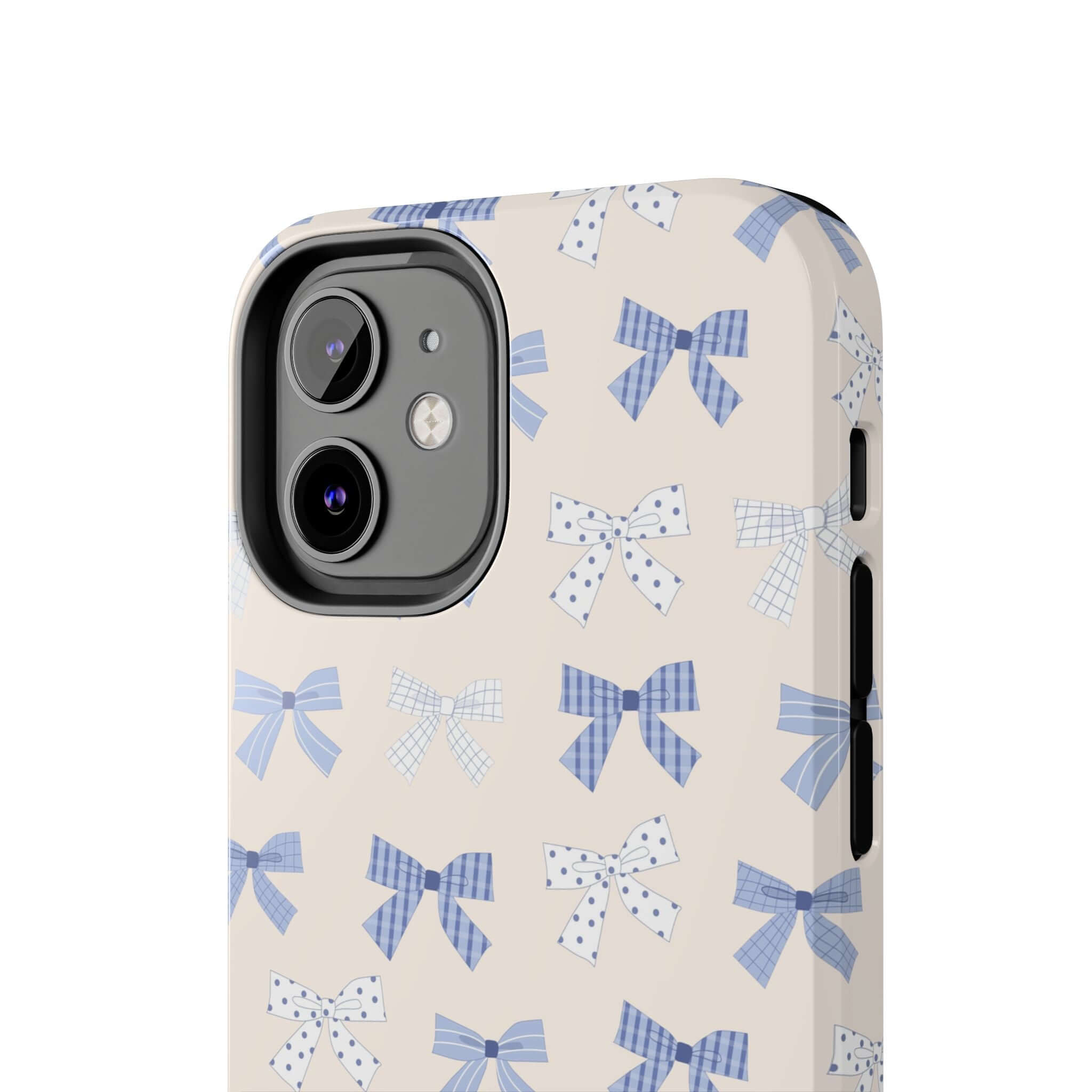 Cute iPhone 16 case with blue bows design, Bride to Be Blue Coquette Case, playful phone protection.