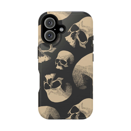 Moonlit Misfit black skull MagSafe phone case, cute iPhone cover design for edgy and playful style.