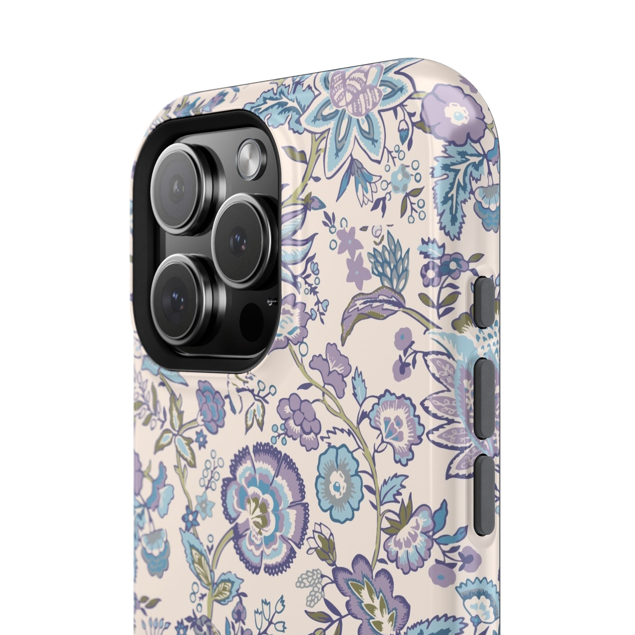 Blue CottageCore MagSafe iPhone Case with Floral Design, Cute Phone Cover