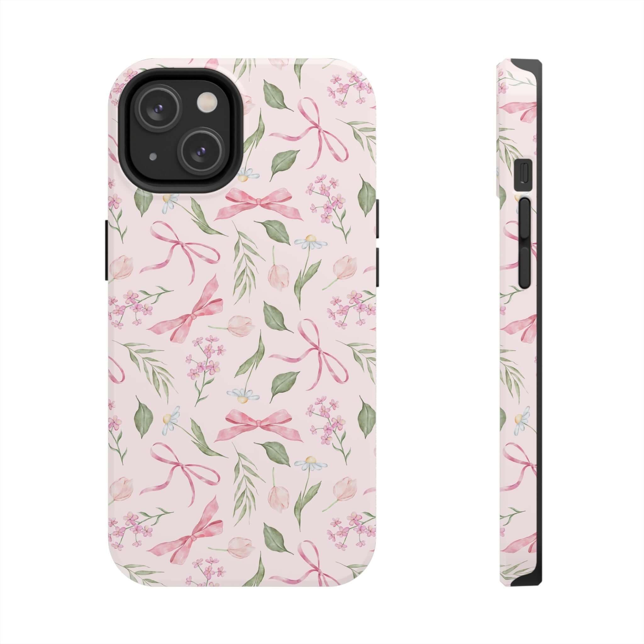 Cute pink iPhone case with bow design for iPhone 14 and 15, Girlie Twirls Coquette Bow Case, fun phone accessory.