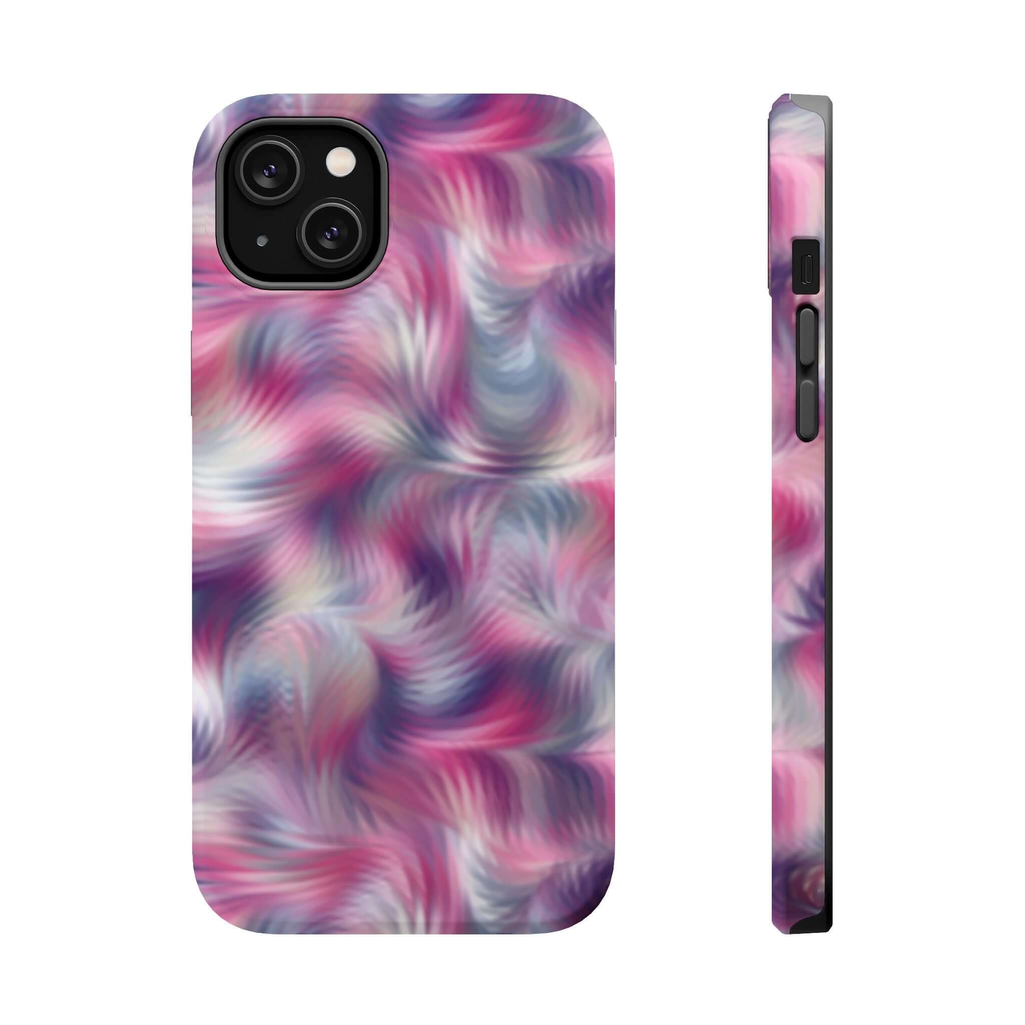 Losing Sight Purple Abstract MagSafe iPhone Case with quirky tie dye swirl design, a cute phone cover for showcasing playful style.