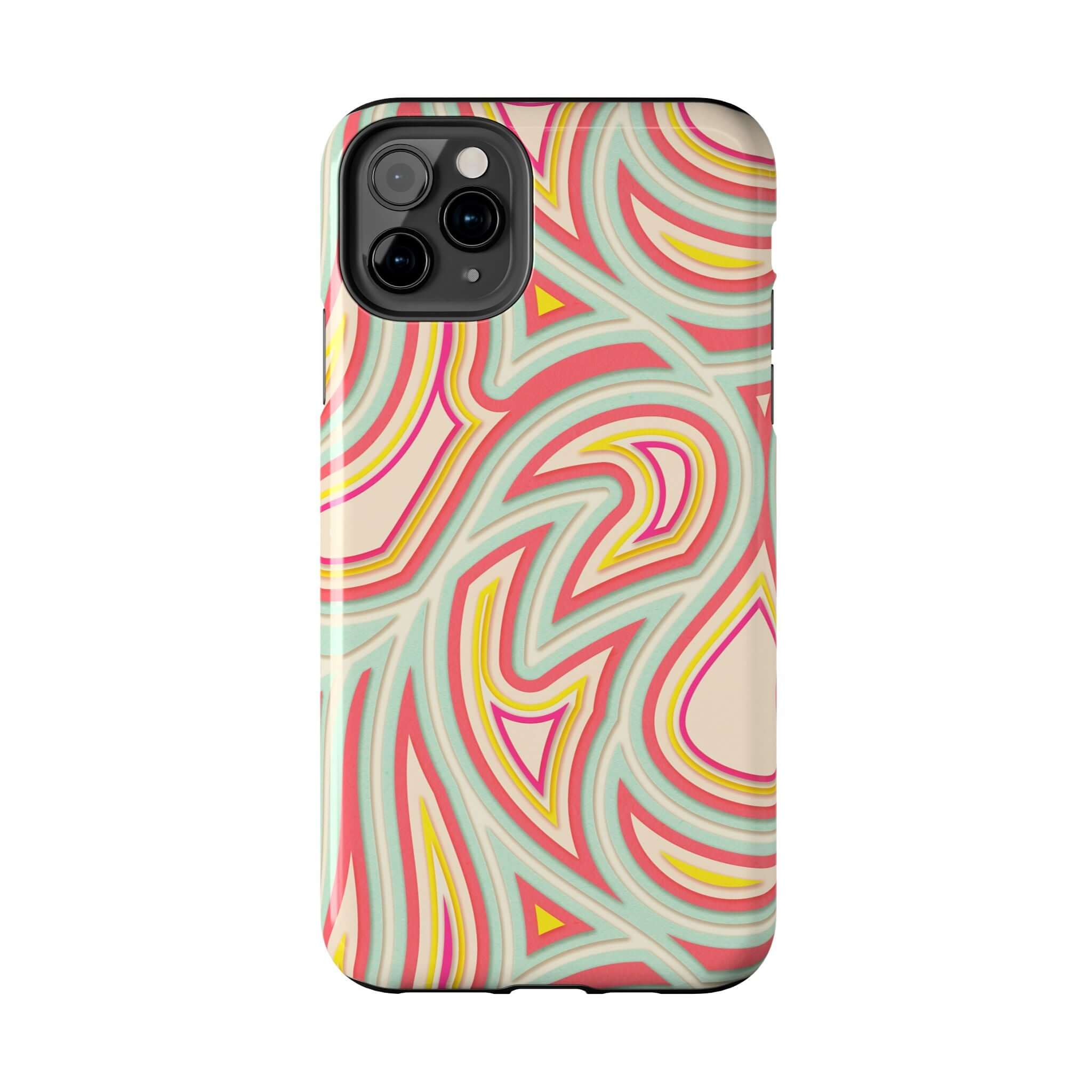 Groovy Waves Retro Abstract Cute iPhone Case with colorful swirls, perfect Phone Case For Samsung, featuring playful flower patterns