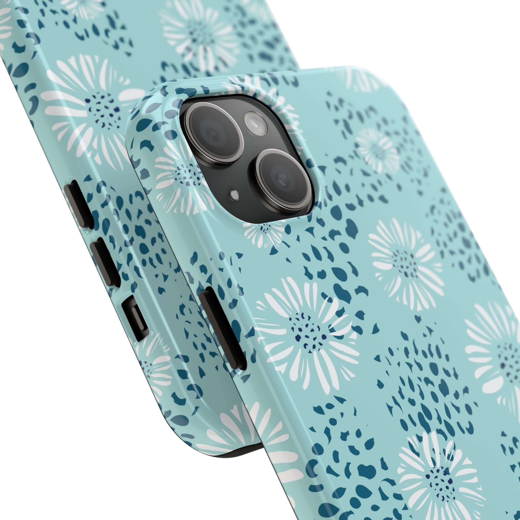 Coastal Aesthetics Floral Beach Case for iPhone 14 Pro Max and Samsung S23 in a beautiful teal design with floral patterns